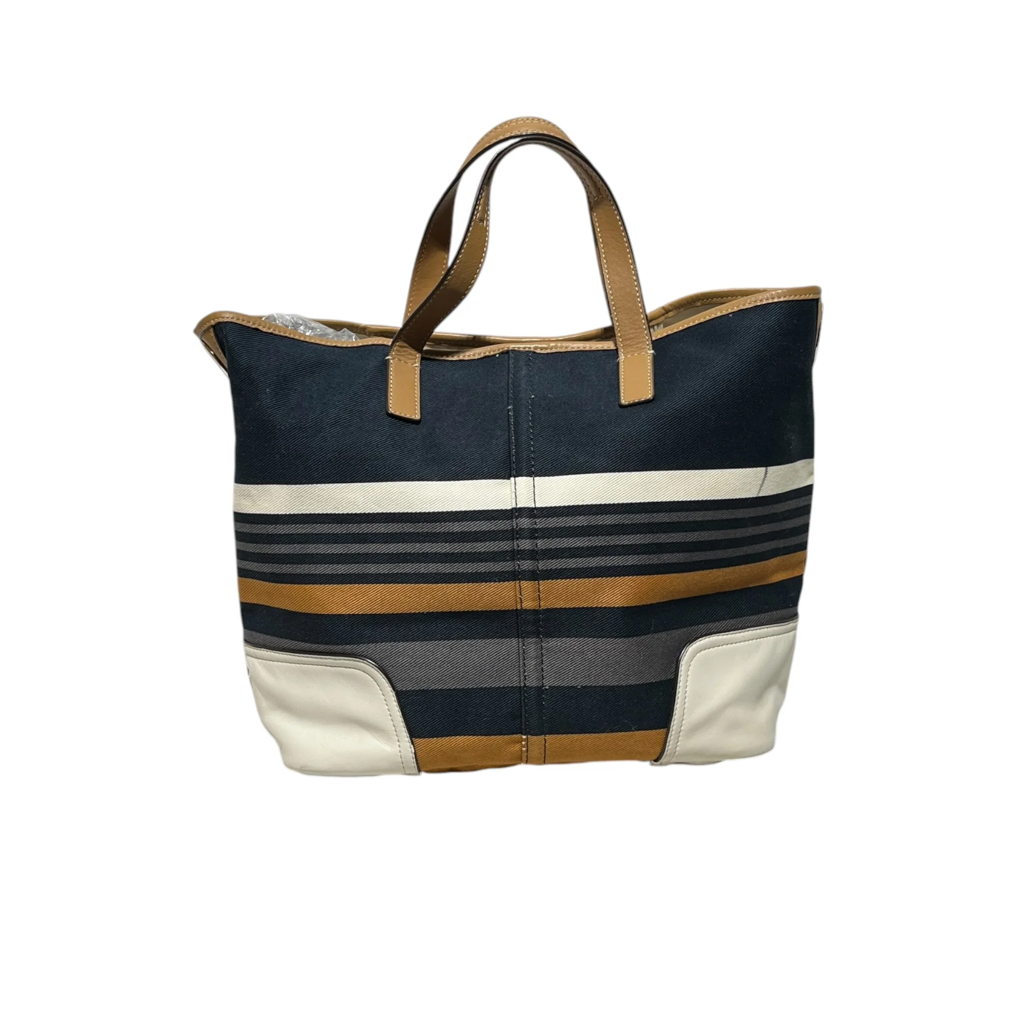 COACH/Hand Bag/Stripe/Leather/NVY/HADLEY CANVAS