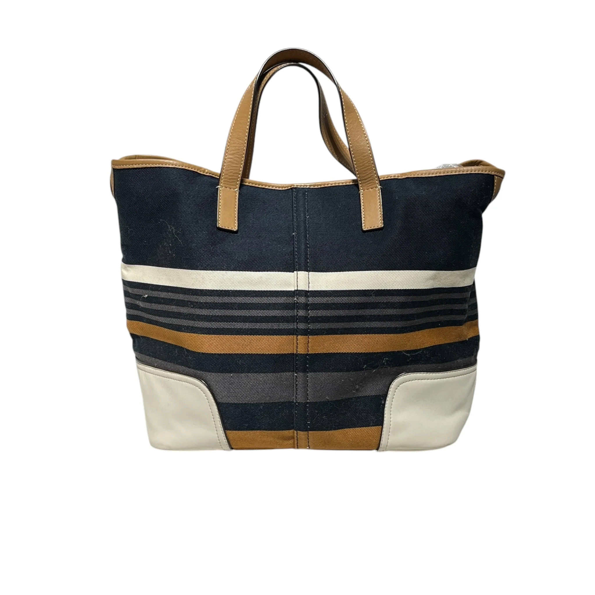 COACH/Hand Bag/Stripe/Leather/NVY/HADLEY CANVAS