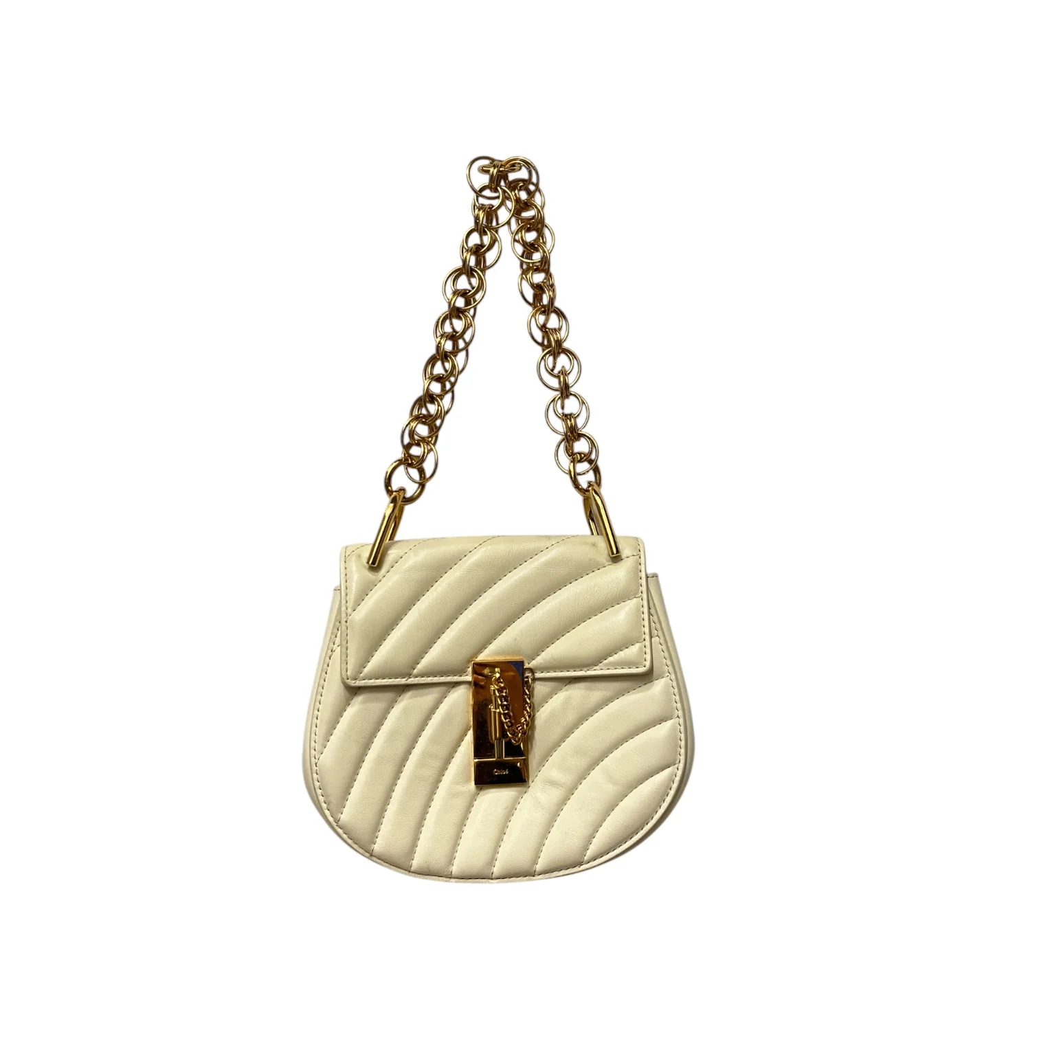 Chloe/Hand Bag/Leather/CRM/Quilted Drew Bijou