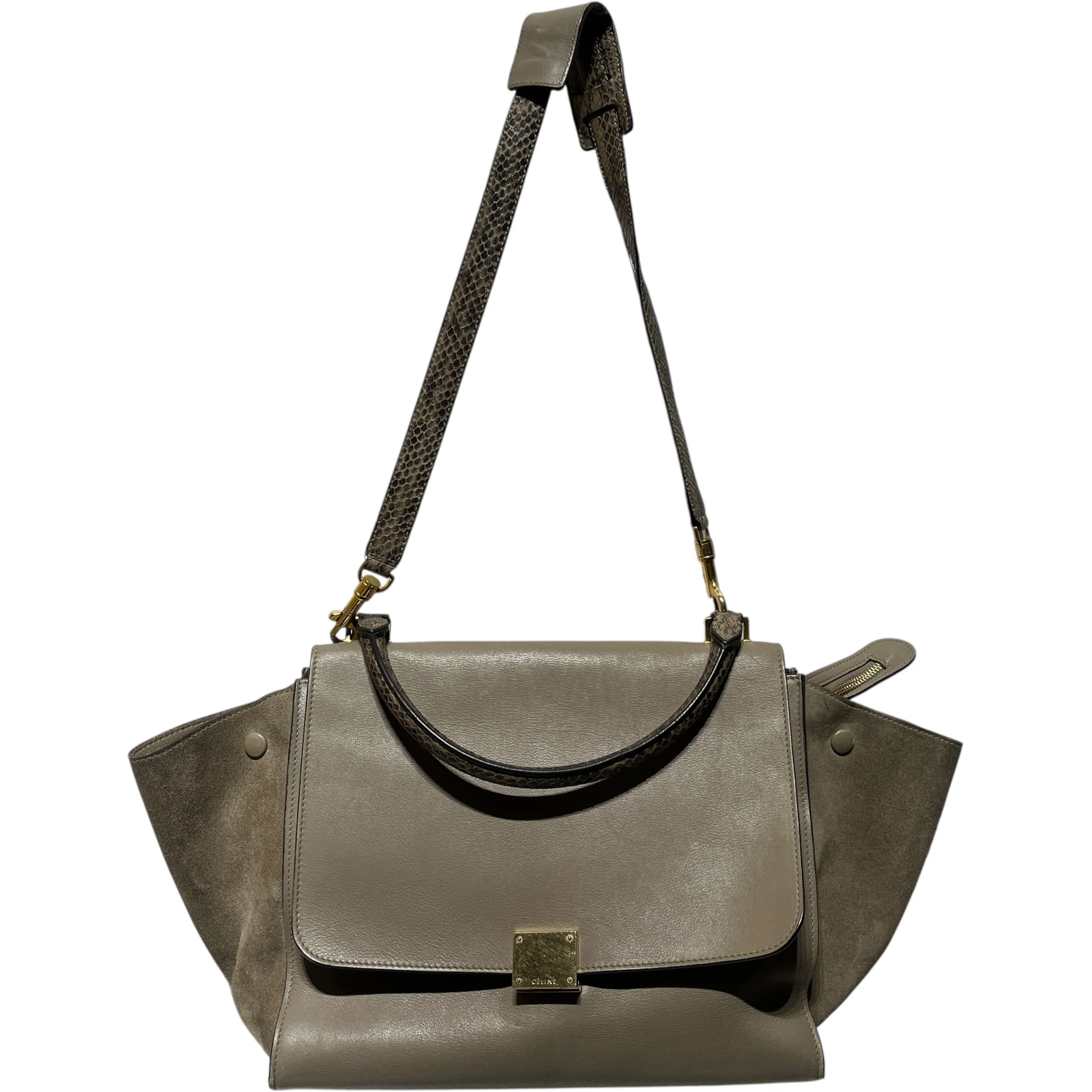 CELINE/Hand Bag/M/Leather/GRY/PYTHON TRAPEZE