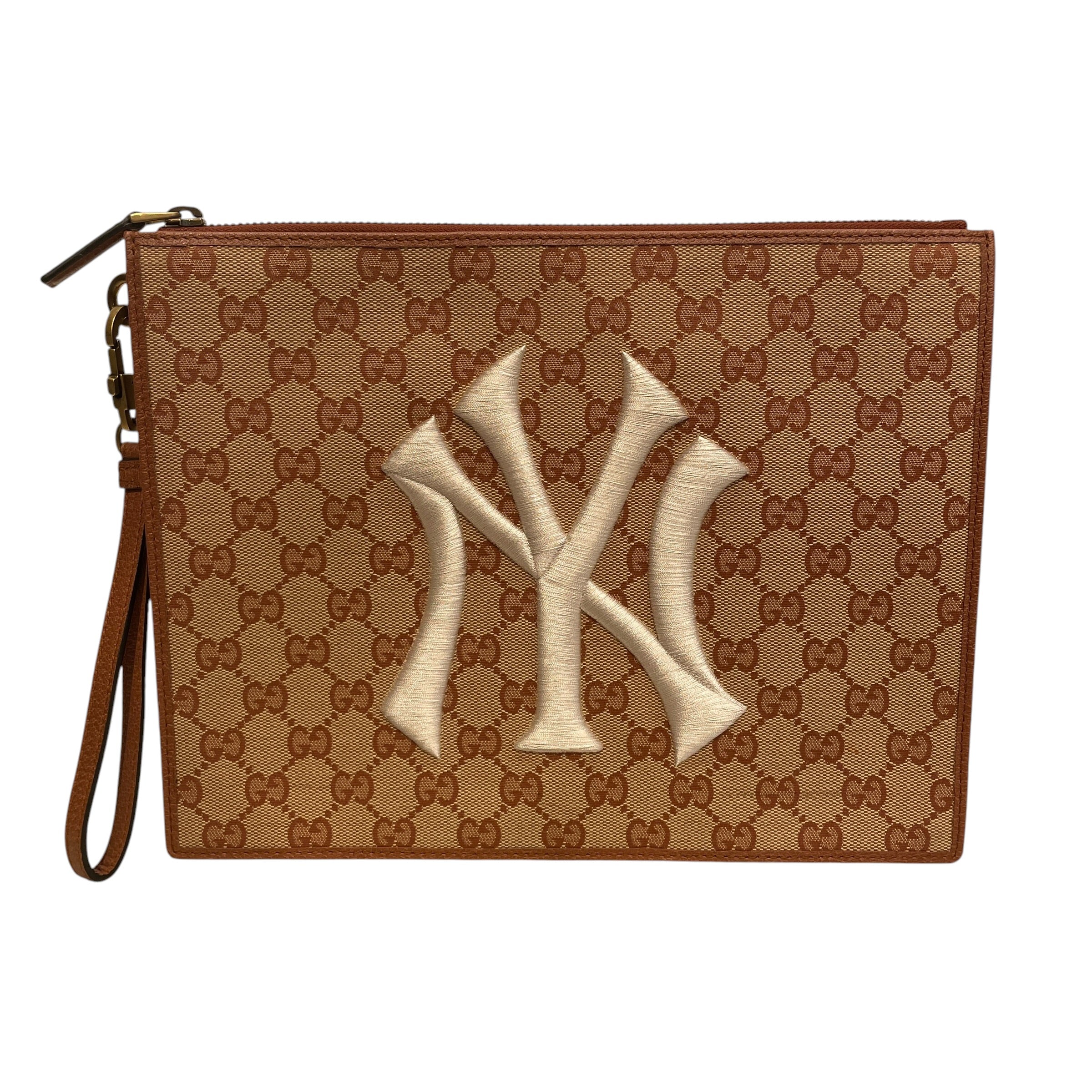 GUCCI/Pouch/Monogram/Leather/BEG/YANKEES EMBROIDERY
