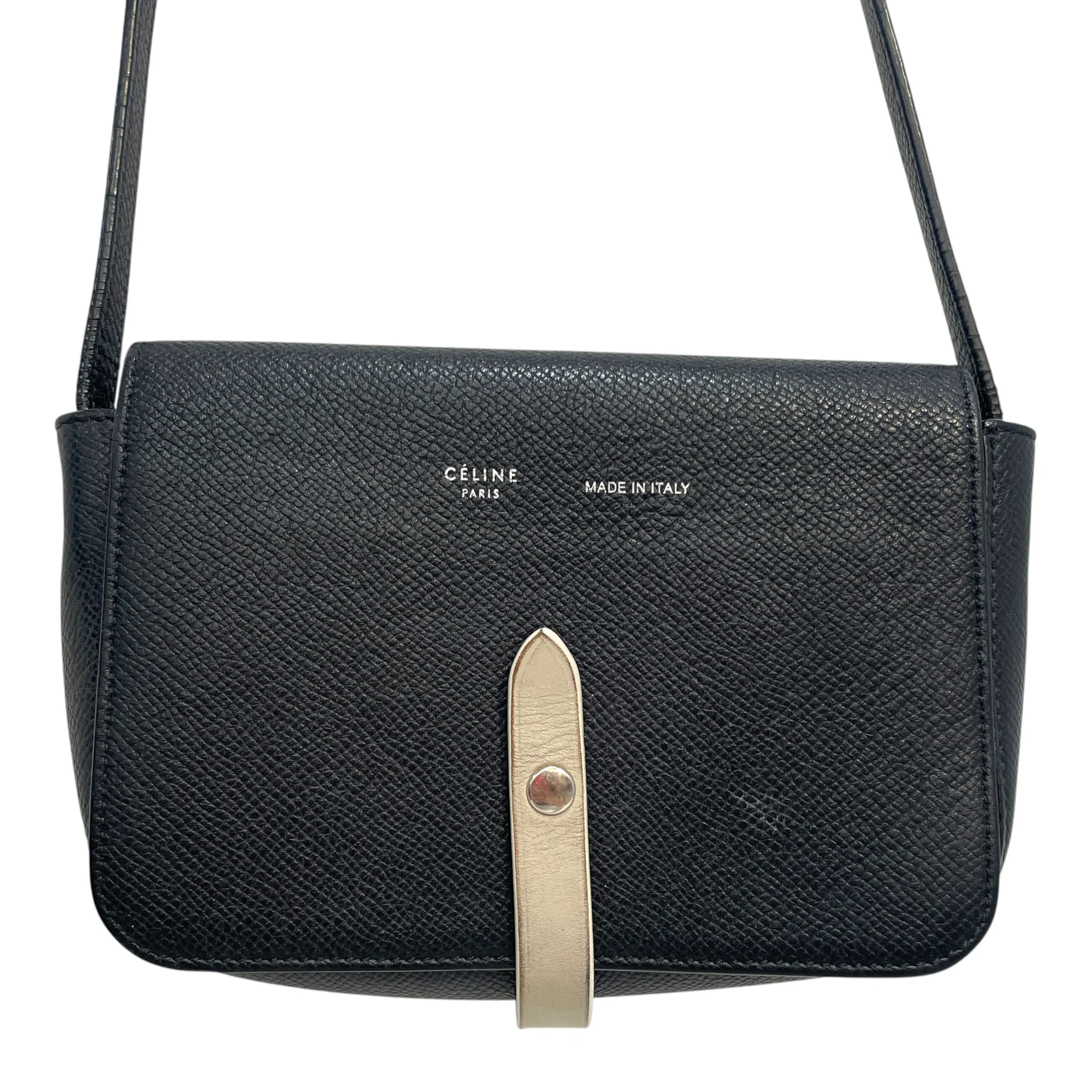 CELINE/Clutch Bag/Leather/BLK/Calfskin Strap Clutch Phoebe