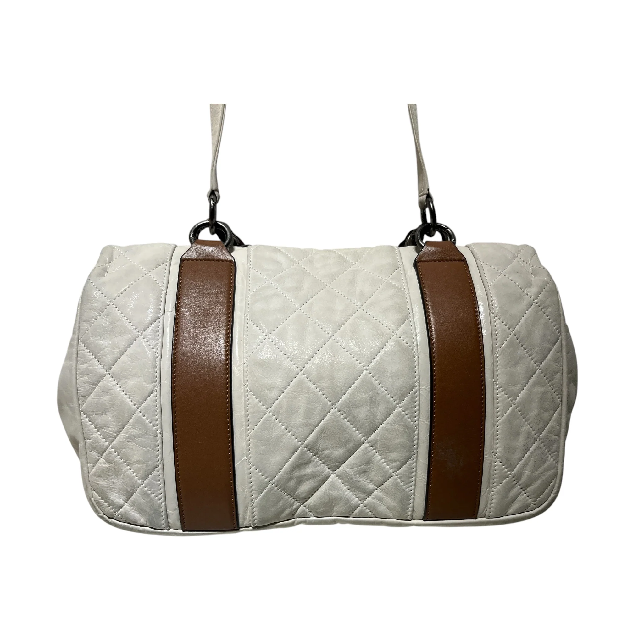 CHANEL/Cross Body Bag/Leather/CRM/QUILTED DOUBLE TWIST LOCK
