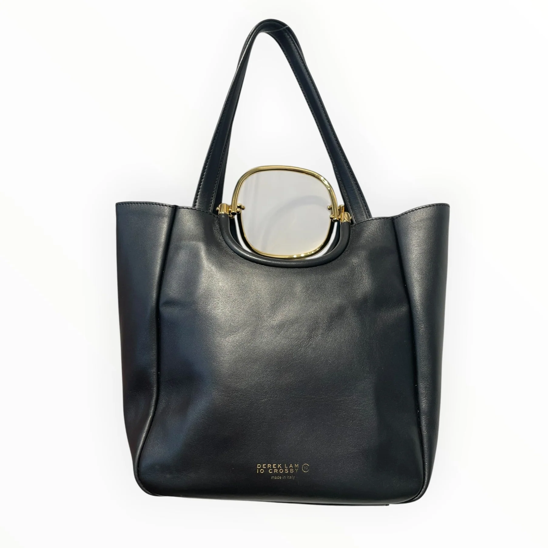 DEREK LAM 10 CROSBY/Basket Bag/Leather/BLK/GOLD METAL HANDEL DETAIL