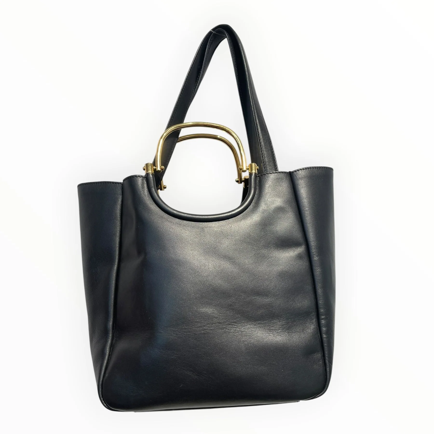 DEREK LAM 10 CROSBY/Basket Bag/Leather/BLK/GOLD METAL HANDEL DETAIL