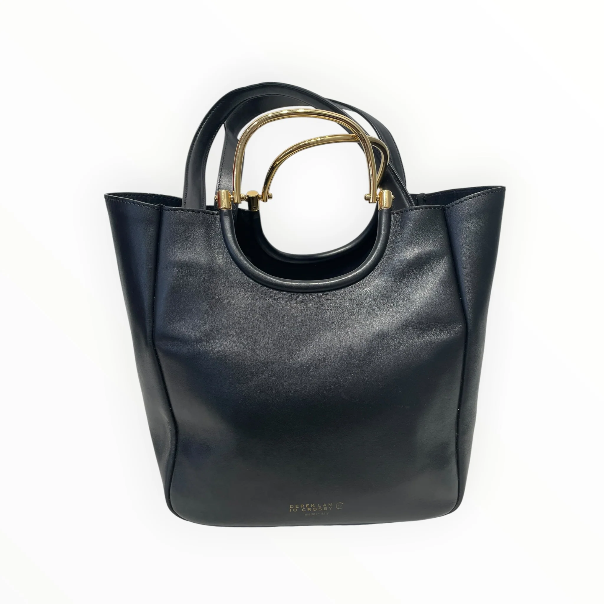DEREK LAM 10 CROSBY/Basket Bag/Leather/BLK/GOLD METAL HANDEL DETAIL