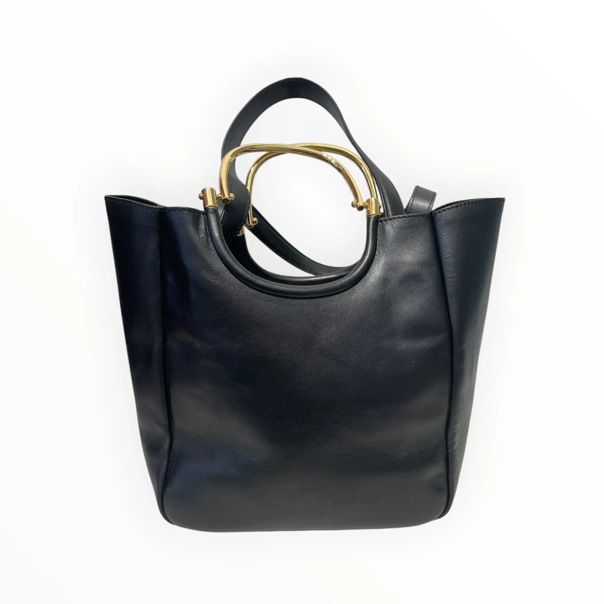 DEREK LAM 10 CROSBY/Basket Bag/Leather/BLK/GOLD METAL HANDEL DETAIL