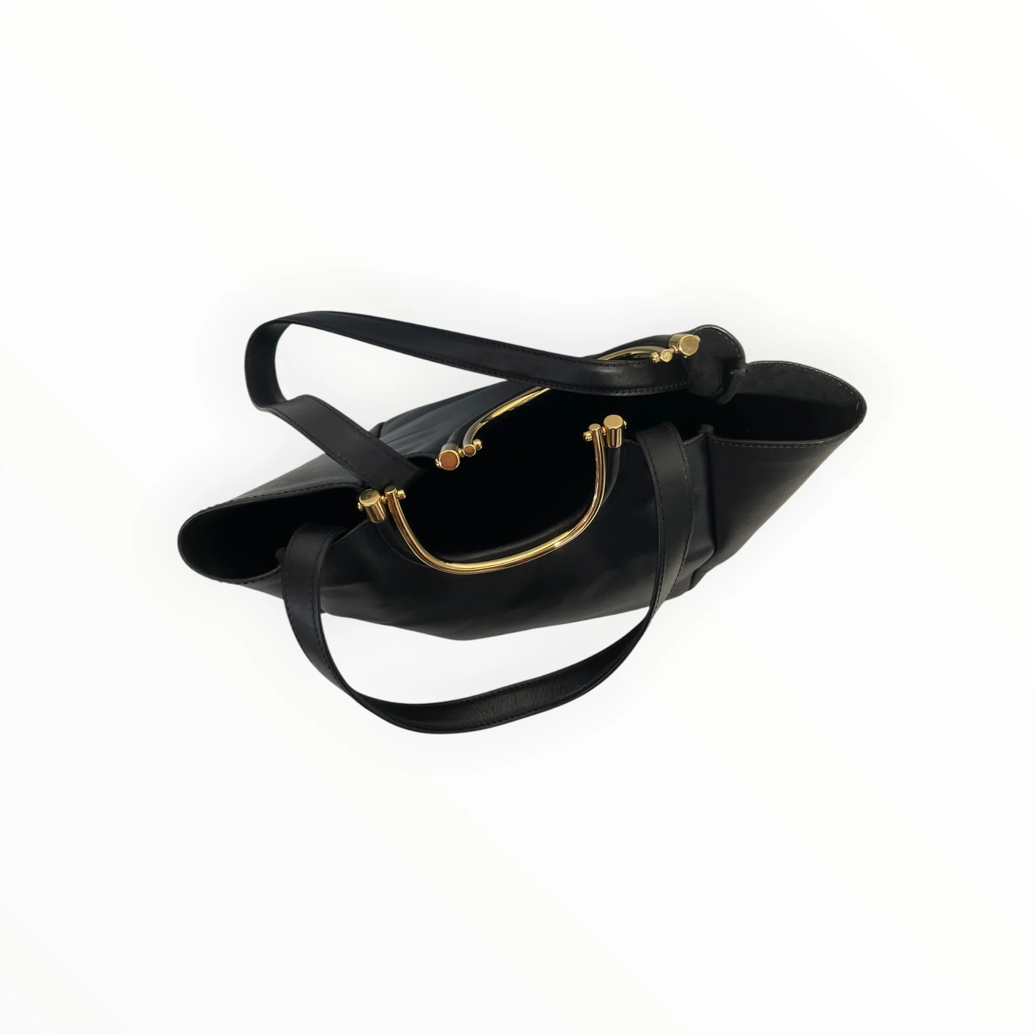 DEREK LAM 10 CROSBY/Basket Bag/Leather/BLK/GOLD METAL HANDEL DETAIL