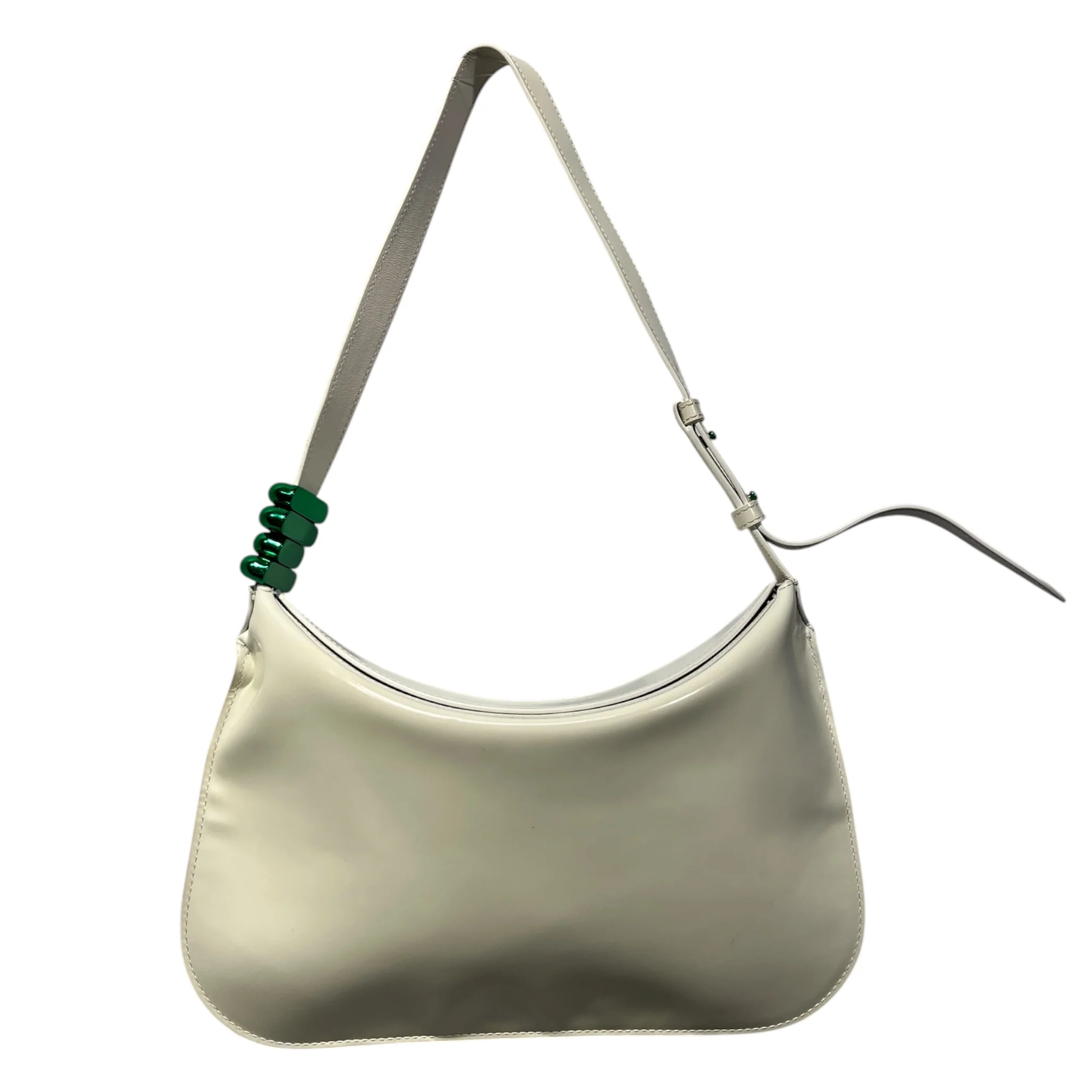 BOTTEGA VENETA/Hand Bag/Leather/CRM/CRADLE FOLDOVER GREEN DETAIL