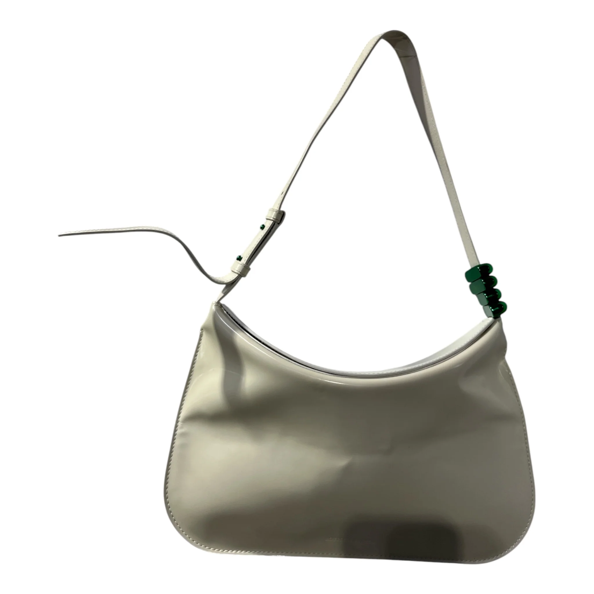BOTTEGA VENETA/Hand Bag/Leather/CRM/CRADLE FOLDOVER GREEN DETAIL