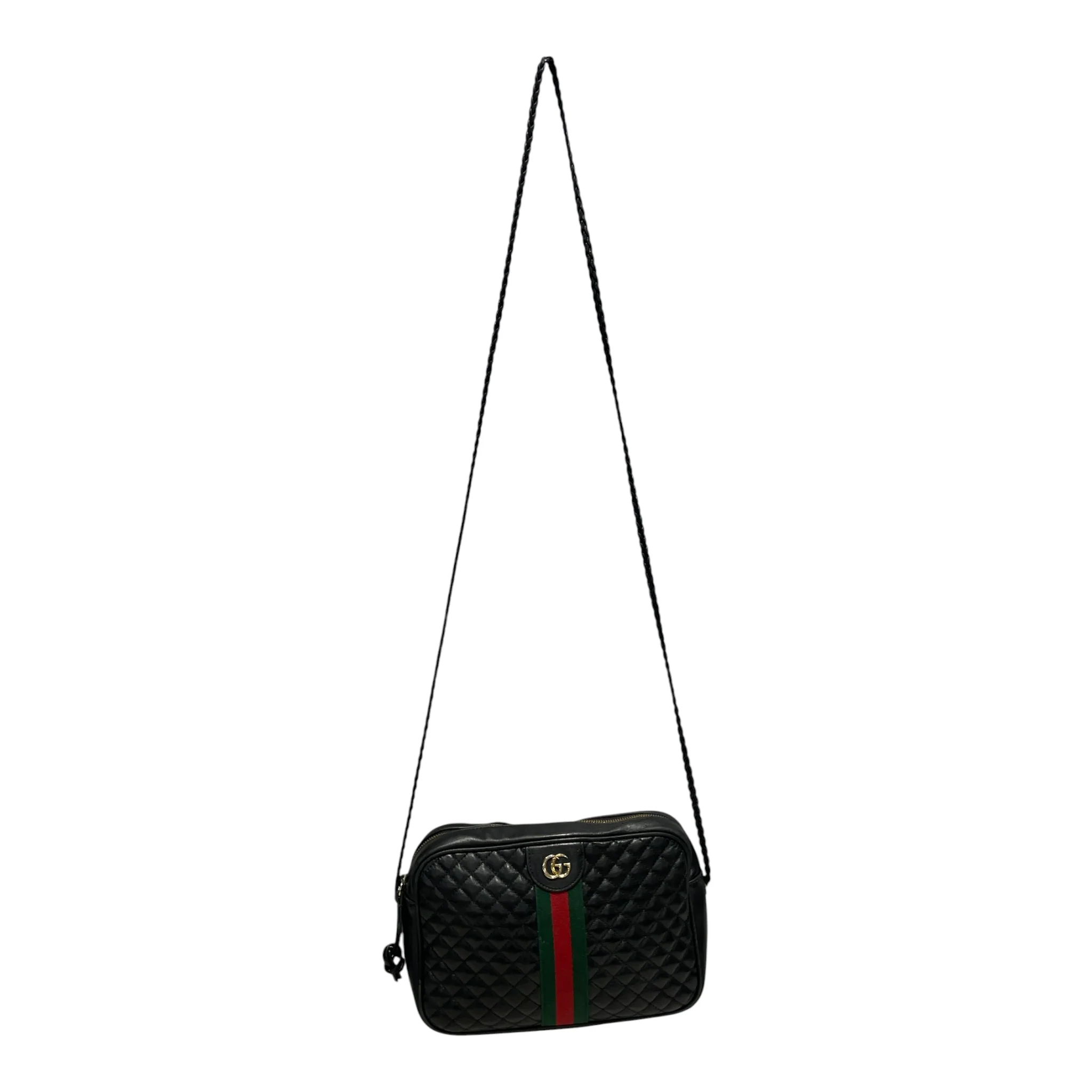GUCCI/Cross Body Bag/Stripe/Leather/BLK/web stripe small zip