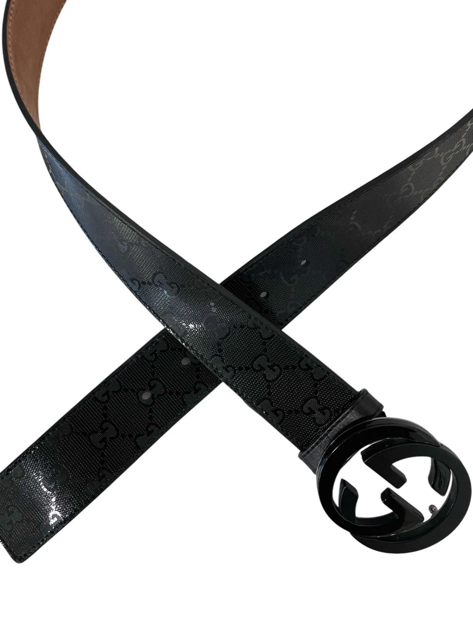 GUCCI/Belt/Monogram/Leather/BLK/IMPRIME DOUBLE G