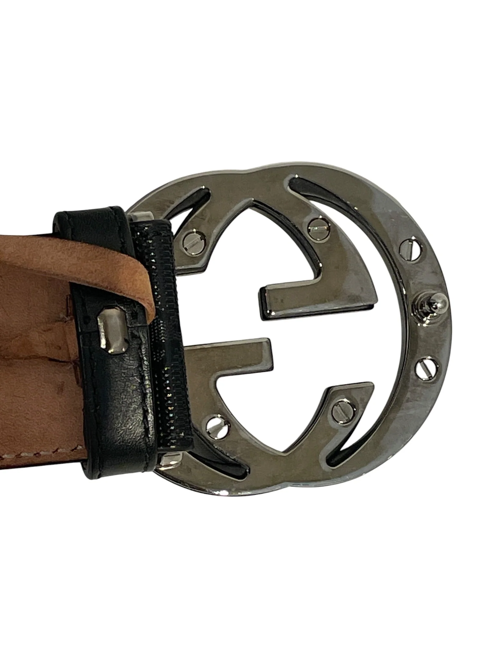 GUCCI/Belt/Monogram/Leather/BLK/IMPRIME DOUBLE G