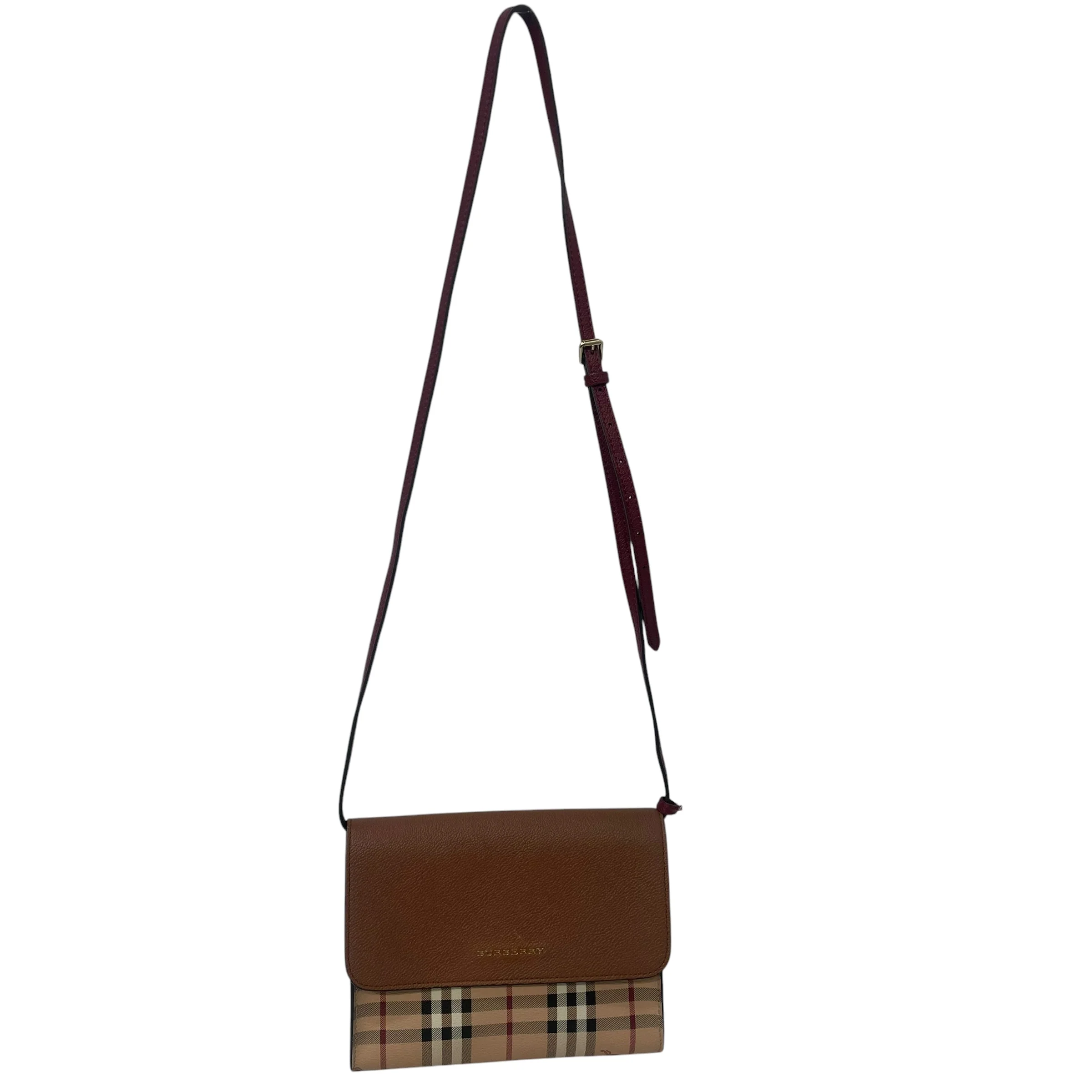 BURBERRY/Cross Body Bag/Glen Check/Leather/BEG/loxley check red strap