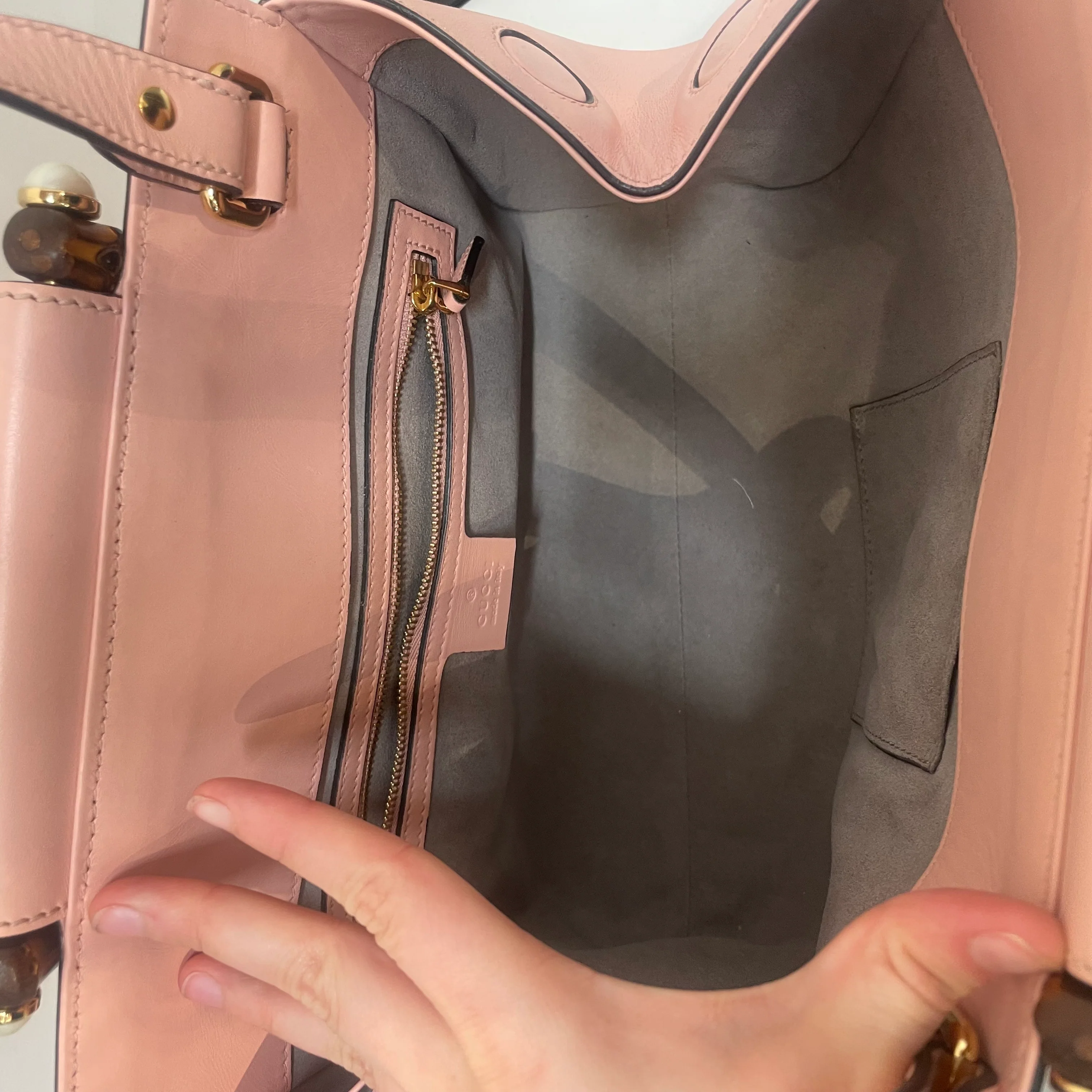 GUCCI/Hand Bag/Leather/PNK/faux pearl nymphaea crossbody