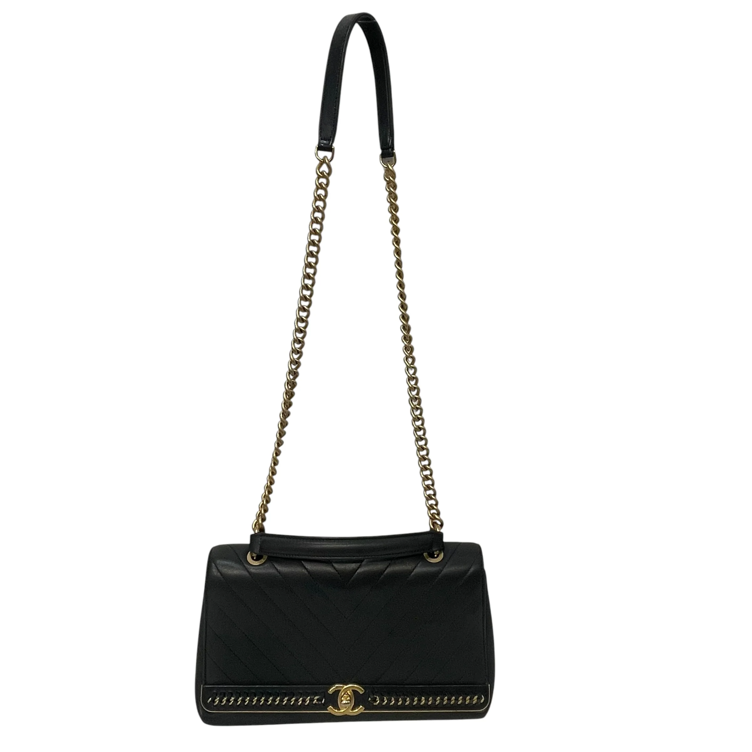CHANEL/Hand Bag/Leather/BLU/sheepskin chevron flap bag