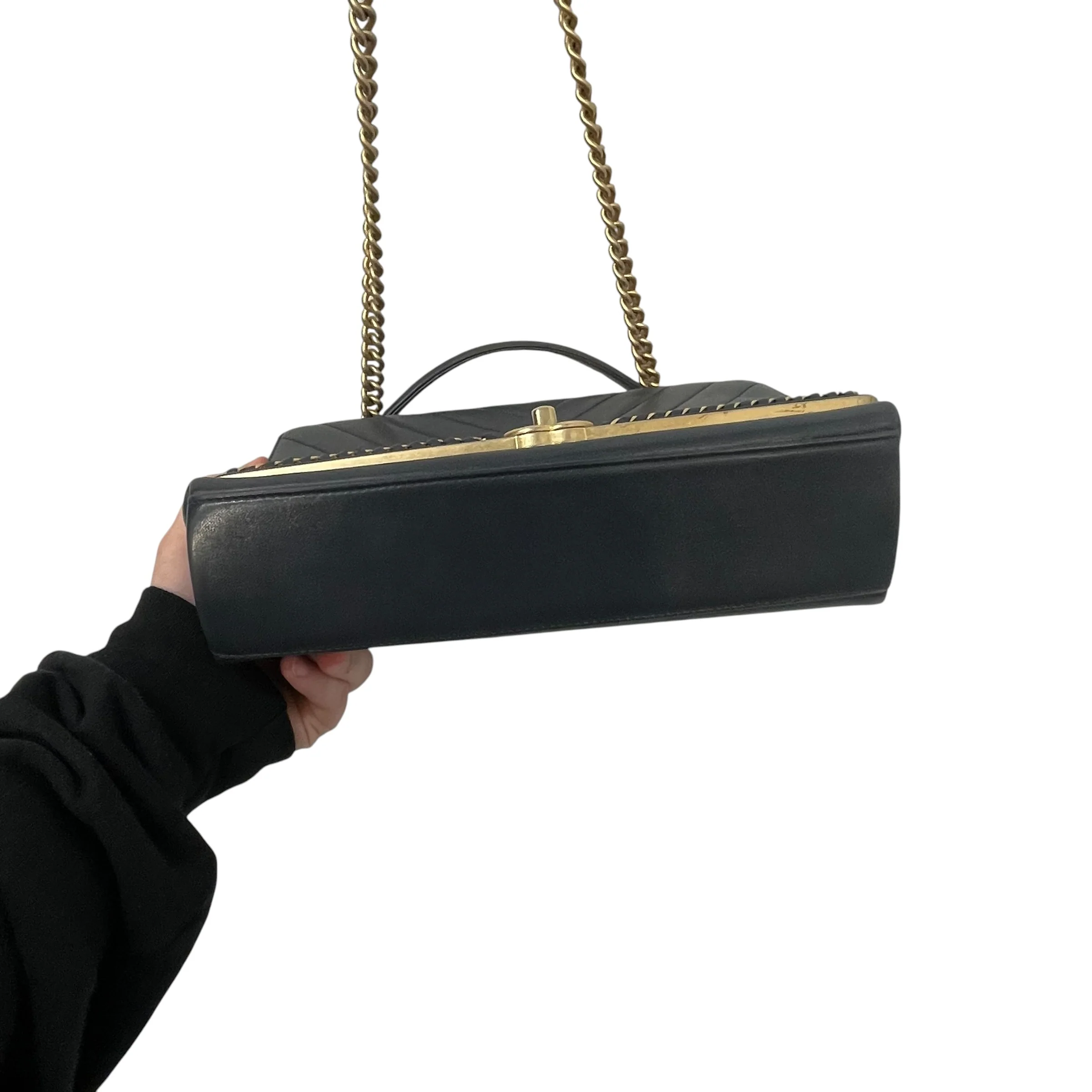 CHANEL/Hand Bag/Leather/BLU/sheepskin chevron flap bag