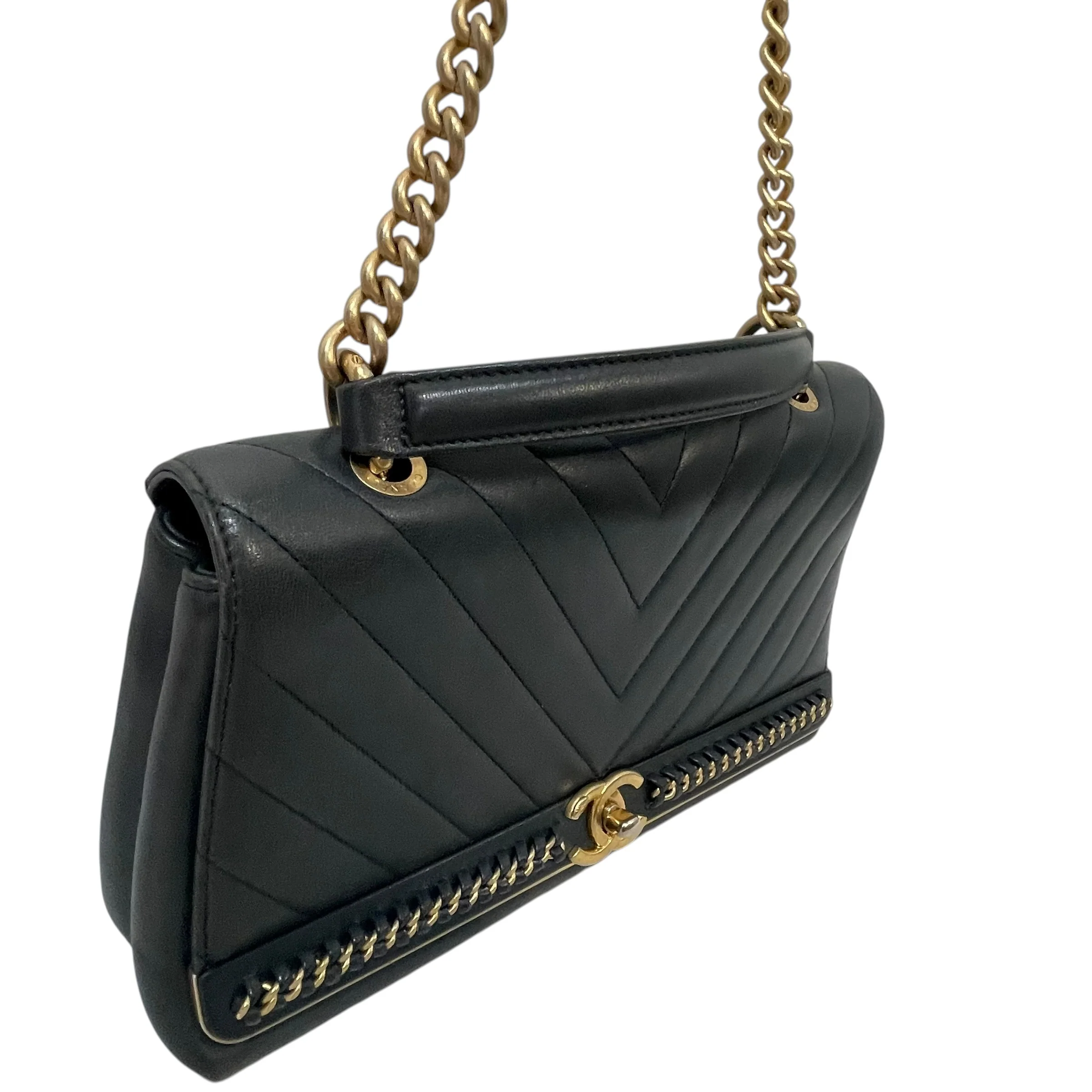 CHANEL/Hand Bag/Leather/BLU/sheepskin chevron flap bag