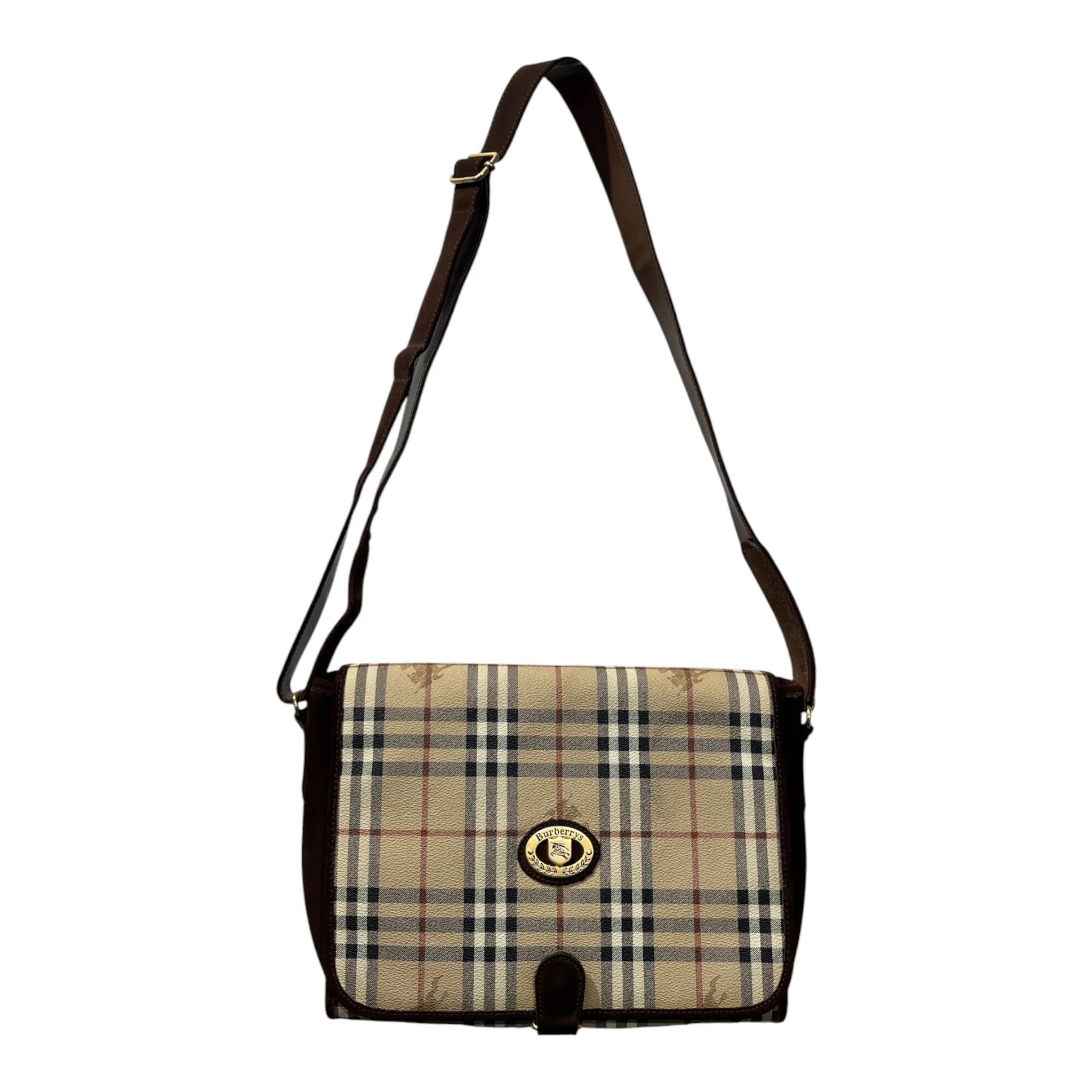 BURBERRYS/Cross Body Bag/Plaid/Leather/CRM/GOLDBURBERRYSHORSE-BRWSUEDE