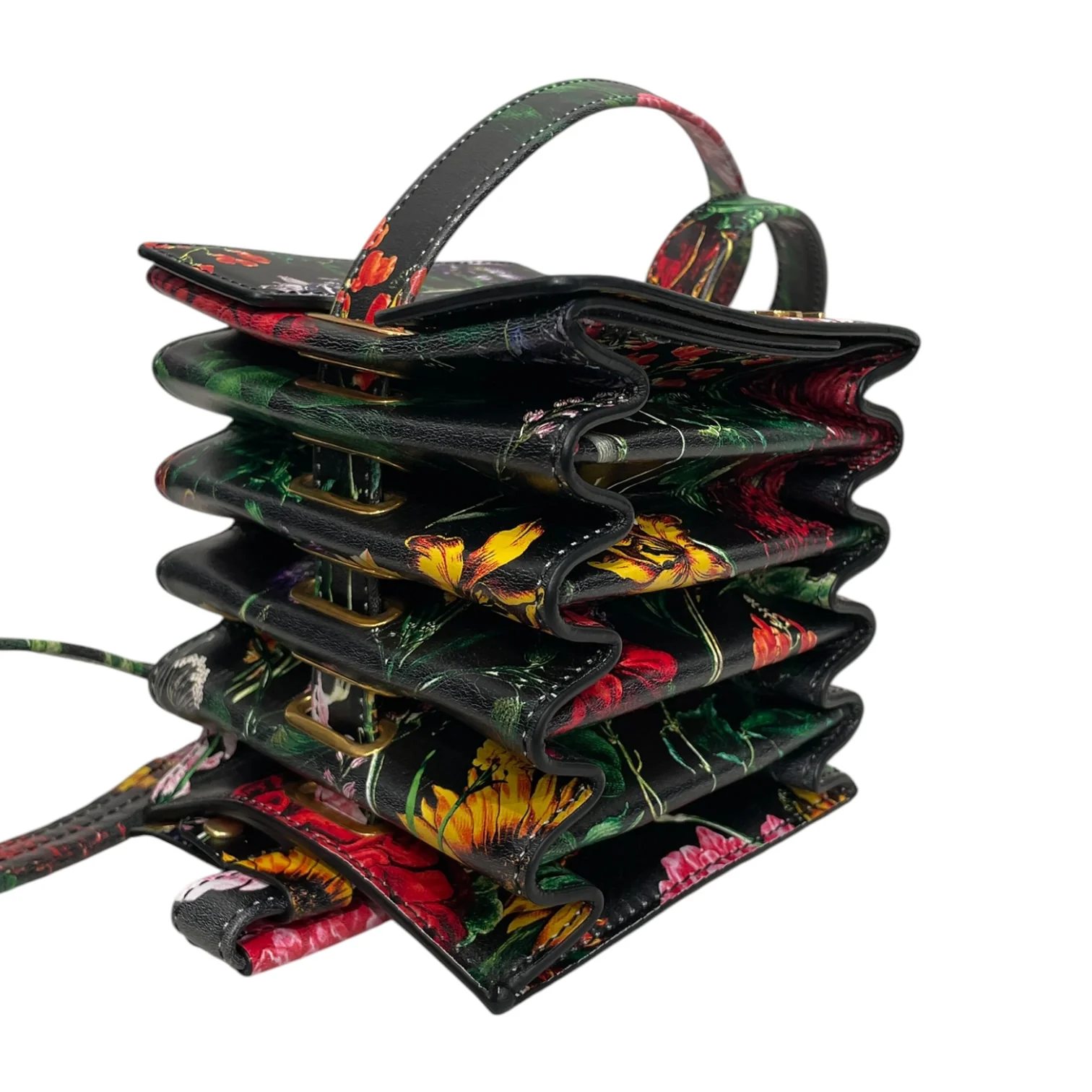 Y/PROJECT/Cross Body Bag/Floral Pattern/Leather/BLK/ACCORDIAN BAG