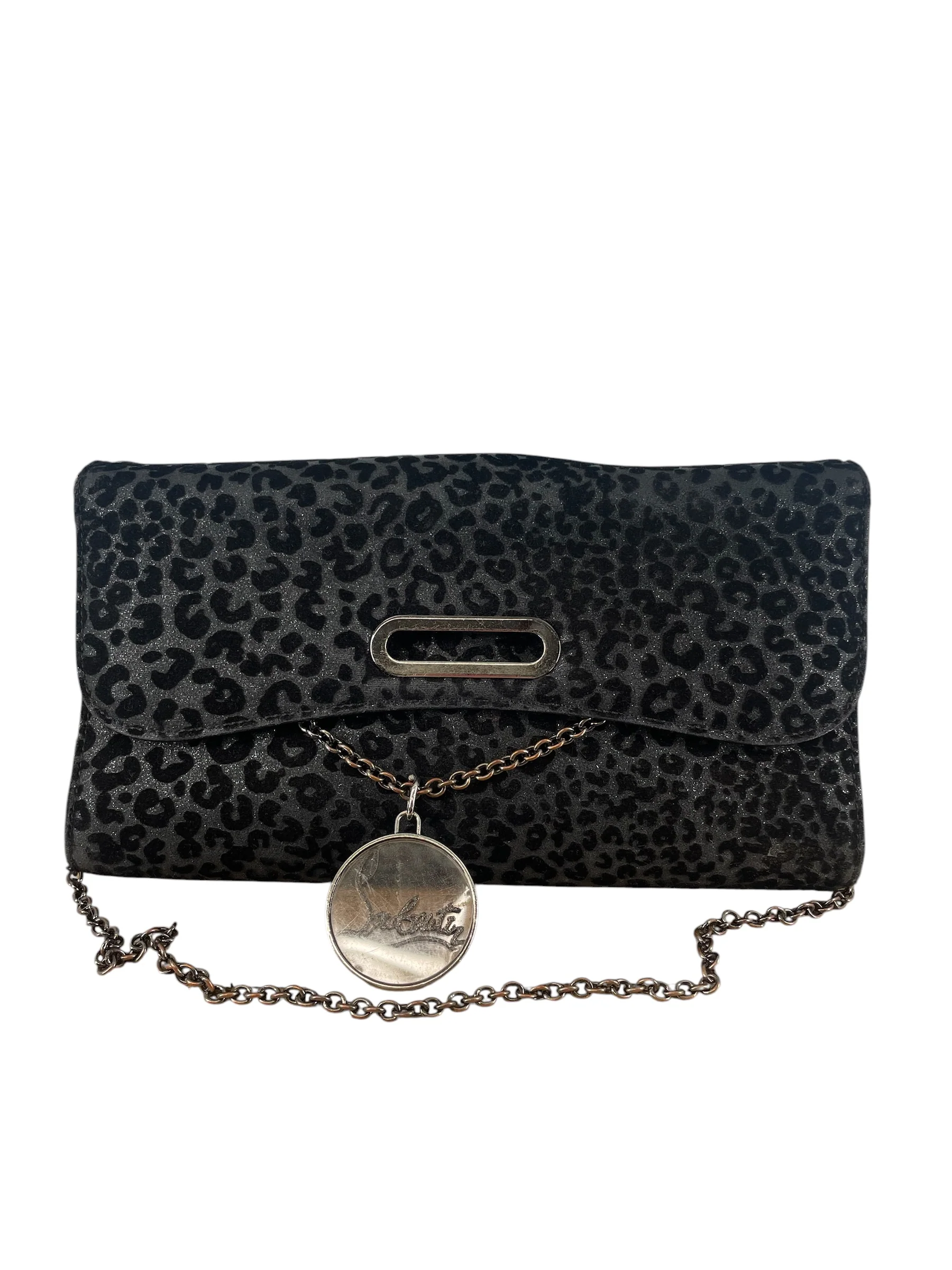 Christian Louboutin/Clutch Bag/Animal Pattern/BLK/BLK GLITTER LEOPARD CLUTCH BAG