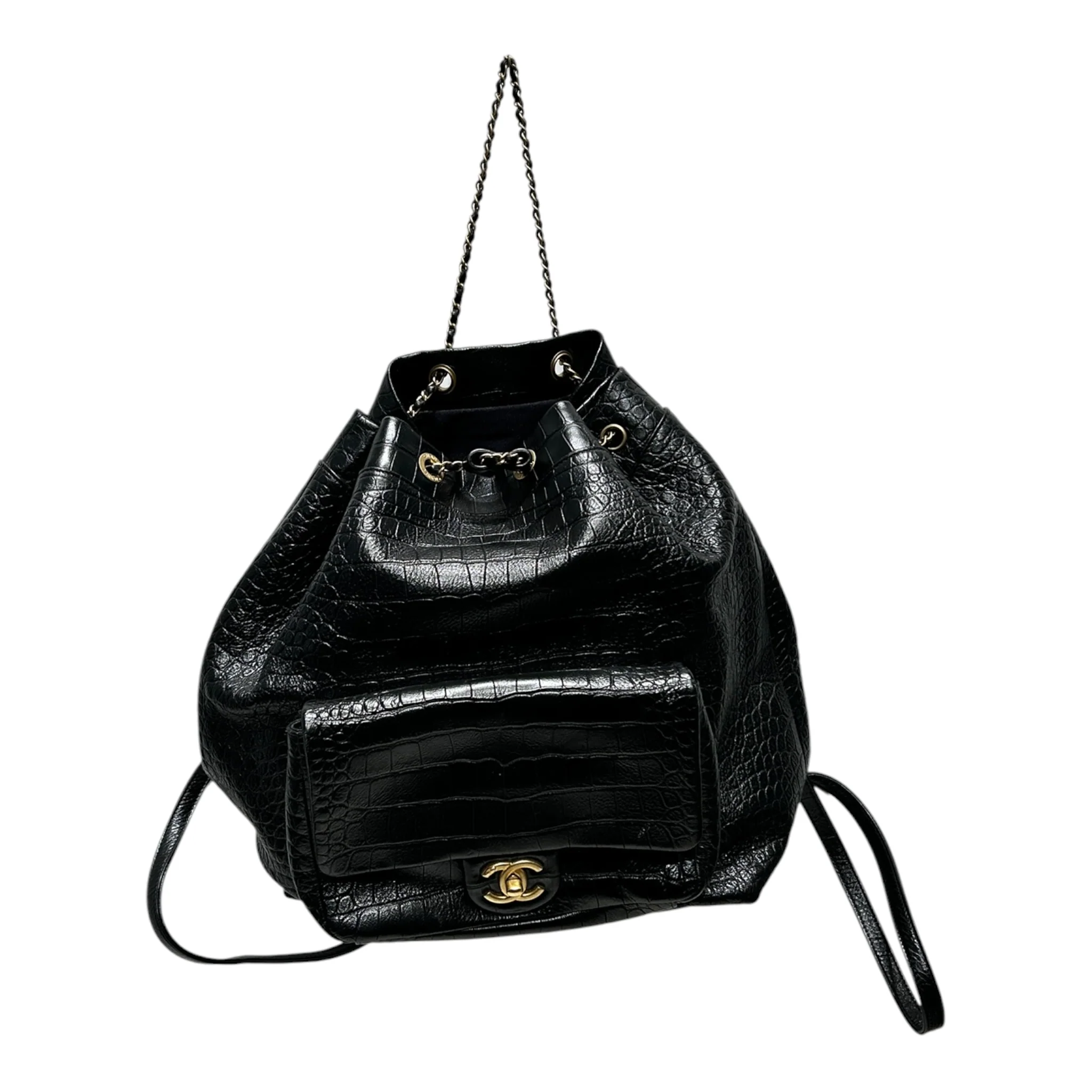 CHANEL/Backpack/Leather/BLK/EMBOSSED CROCODILE SKIN