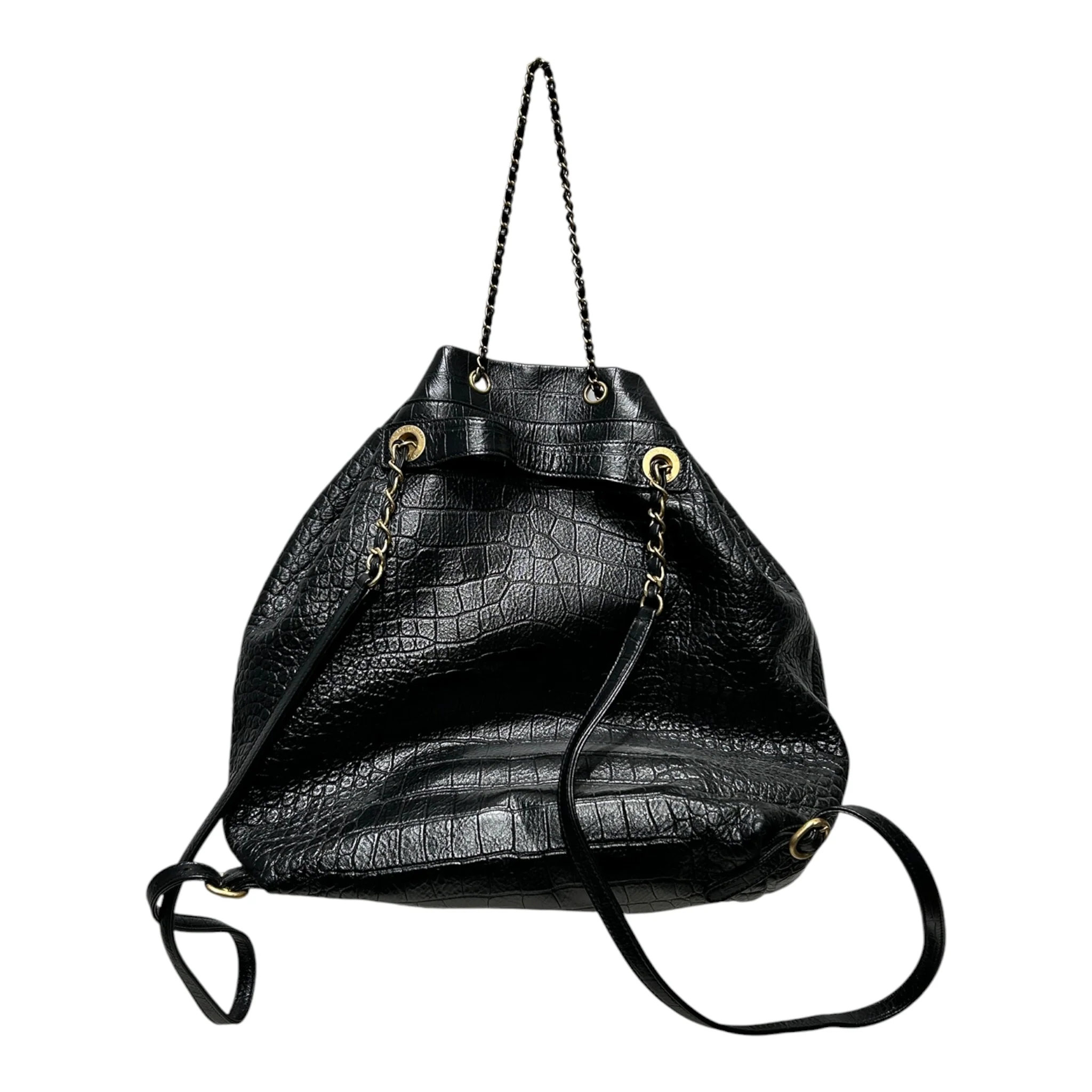 CHANEL/Backpack/Leather/BLK/EMBOSSED CROCODILE SKIN