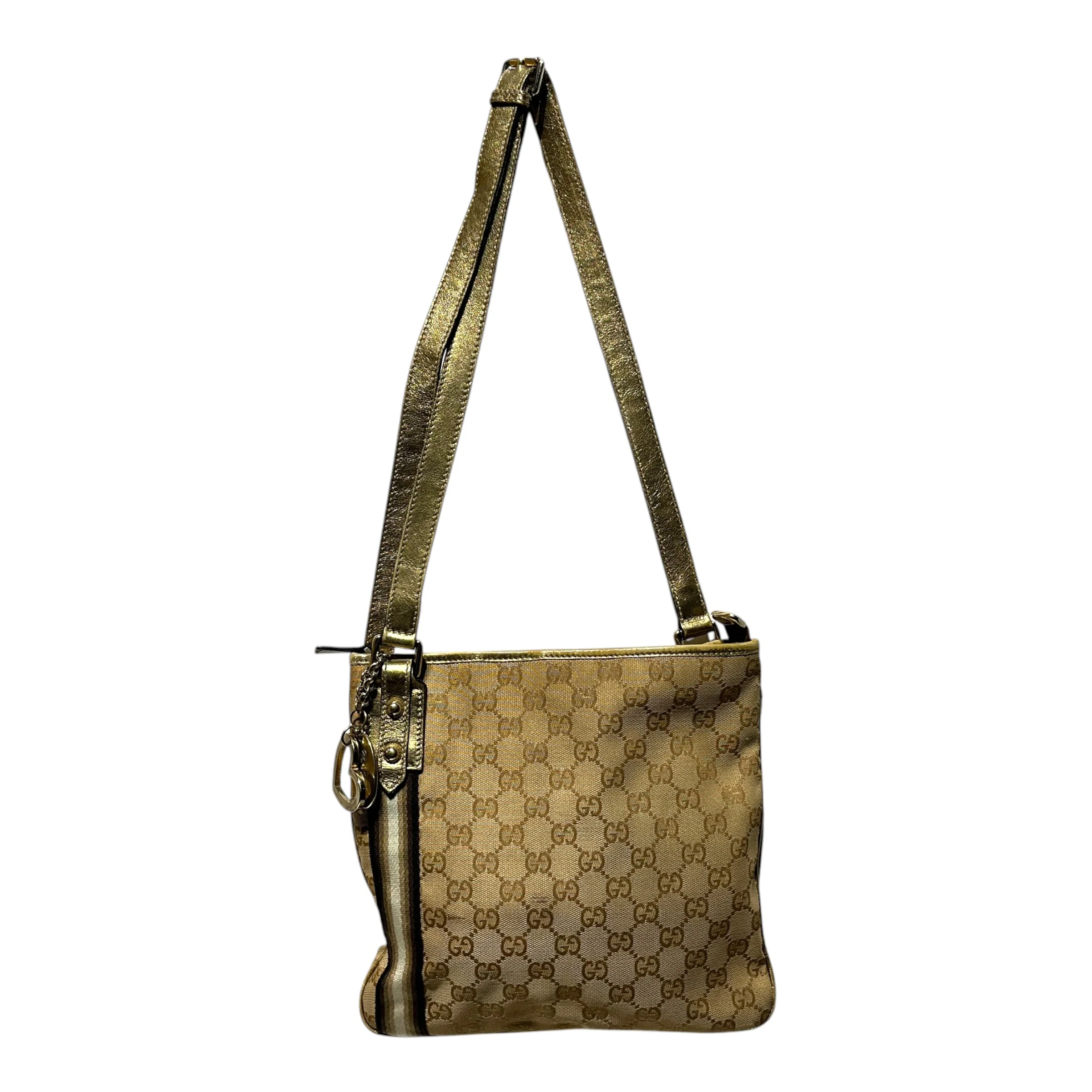 GUCCI/Cross Body Bag/Monogram/Cotton/KHK/HEART CHARM