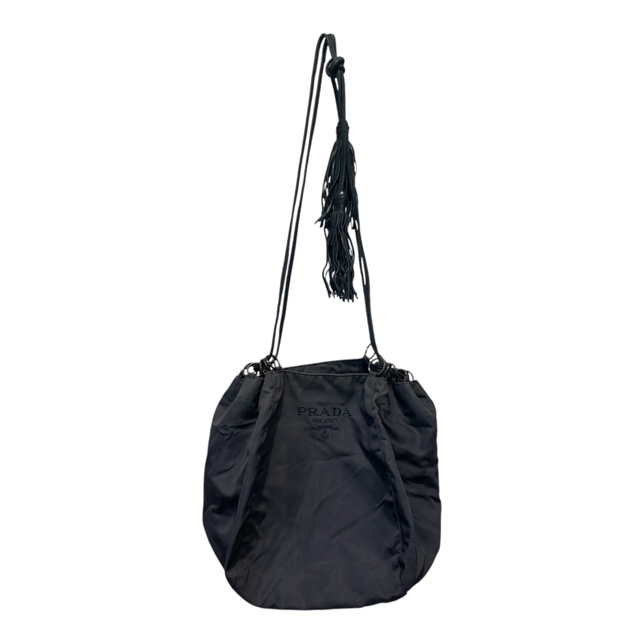 PRADA/Bag/Nylon/BLK/TASSLE LEATHER STRAP