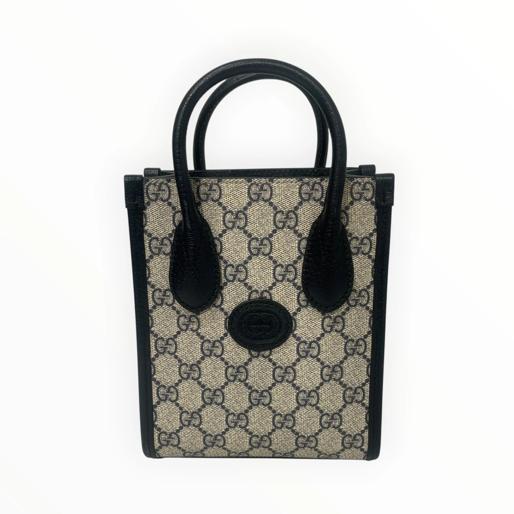 GUCCI/Cross Body Bag/Monogram/Leather/NVY/G SUPREME MINI INTERLOCKING G