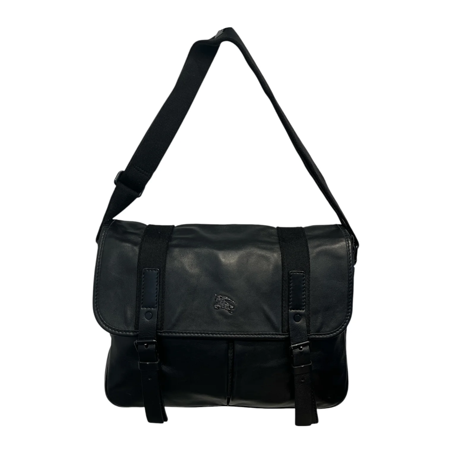 BURBERRY/Cross Body Bag/Leather/BLK/BLACK LEATHER MESSENGER BAG