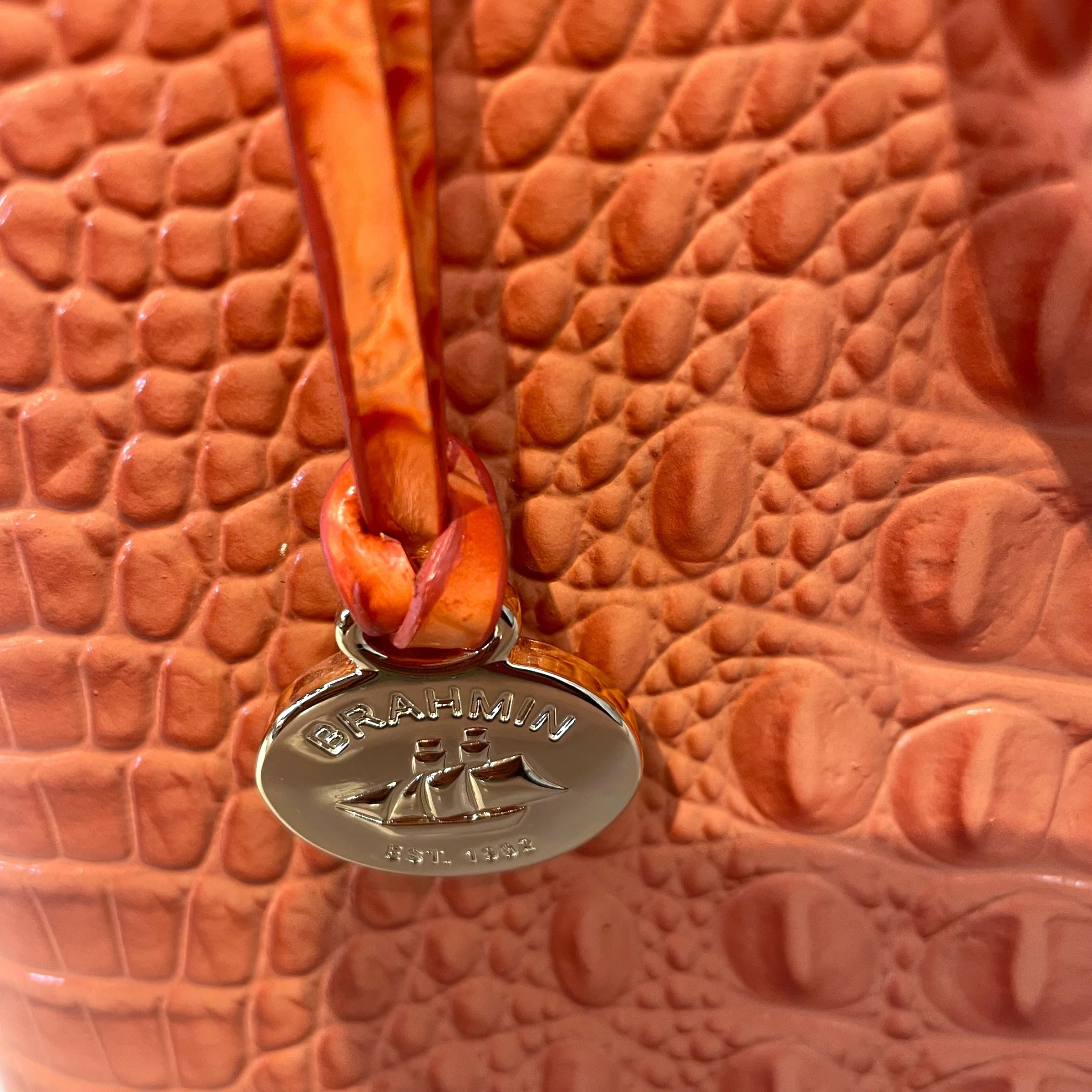 Brahmin/Cross Body Bag/Animal Pattern/Leather/PNK/Duxbury Satchel in Peach