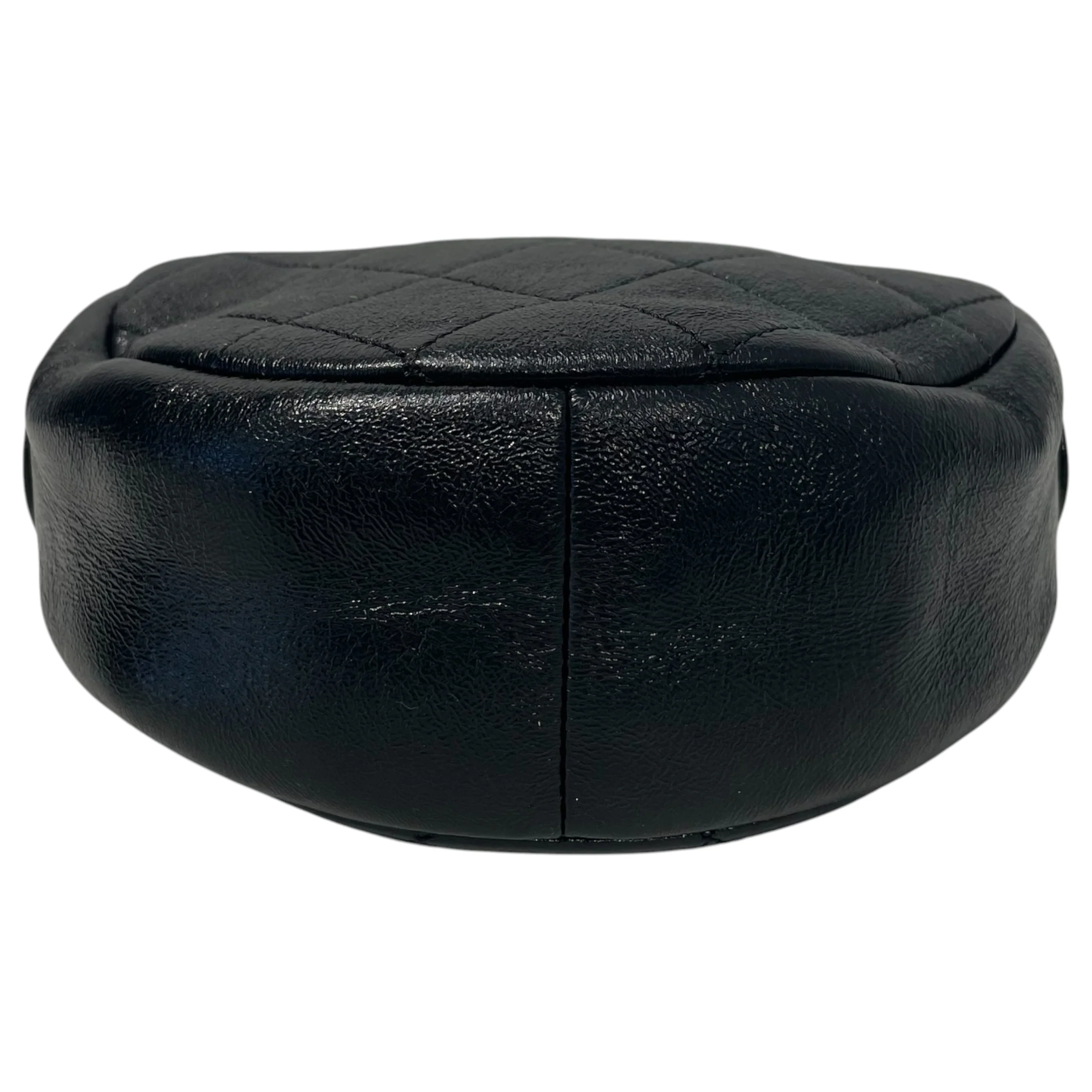 CHANEL/Cross Body Bag/Leather/BLK/quilted leather circle bag