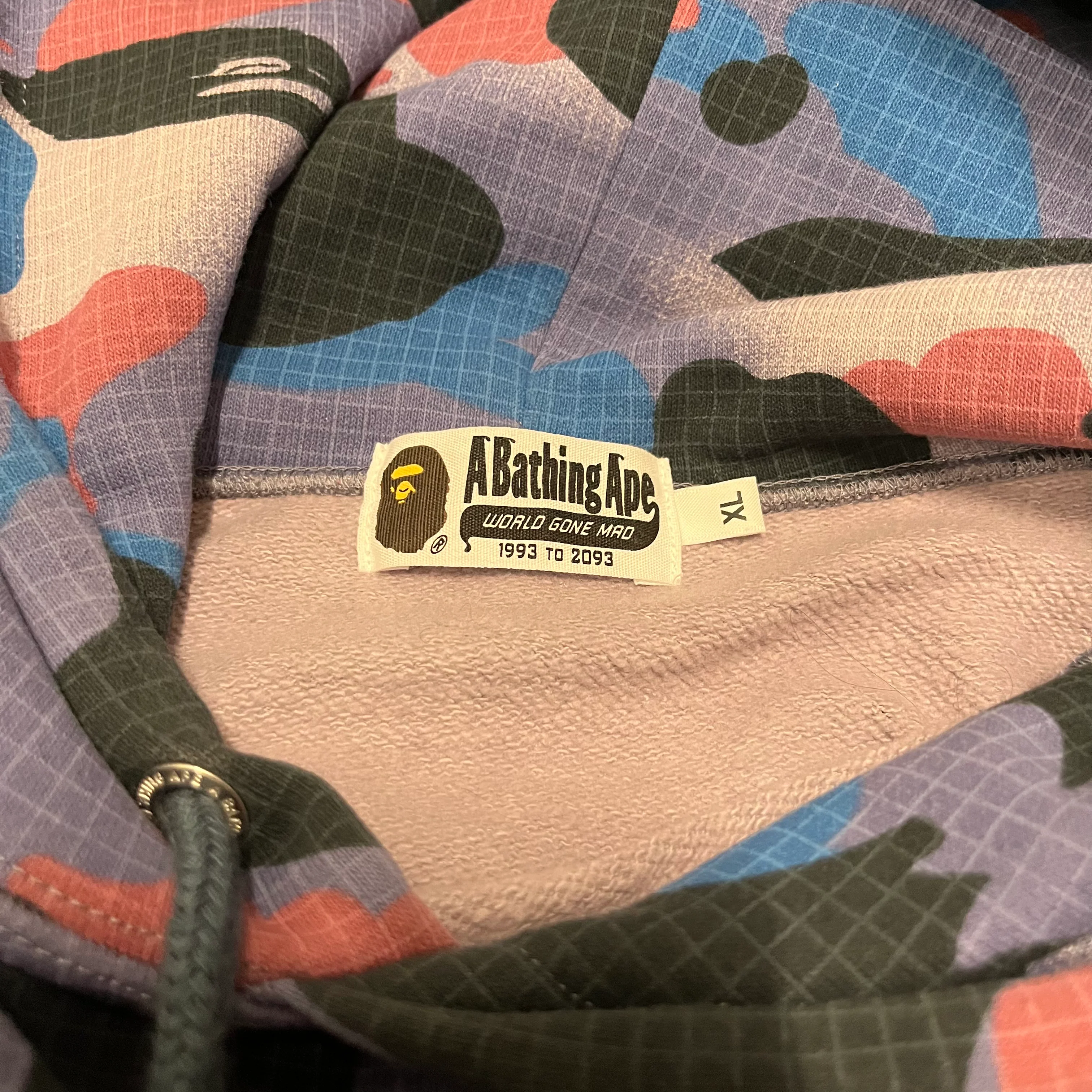A BATHING APE/Hoodie/XL/Camouflage/Cotton/PPL/grid camo purple
