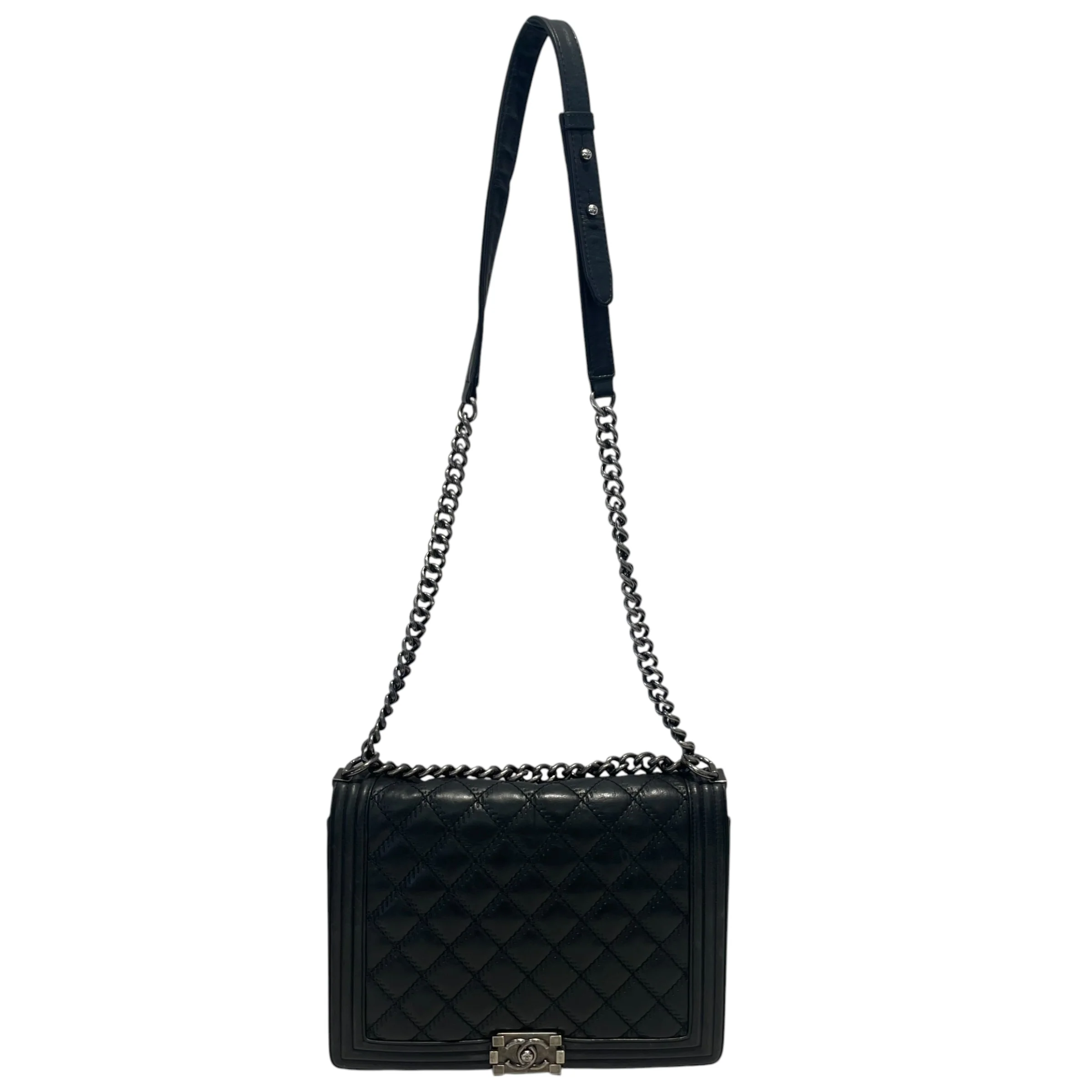 CHANEL/Cross Body Bag/Leather/BLK/Double Stitch Boy Bag