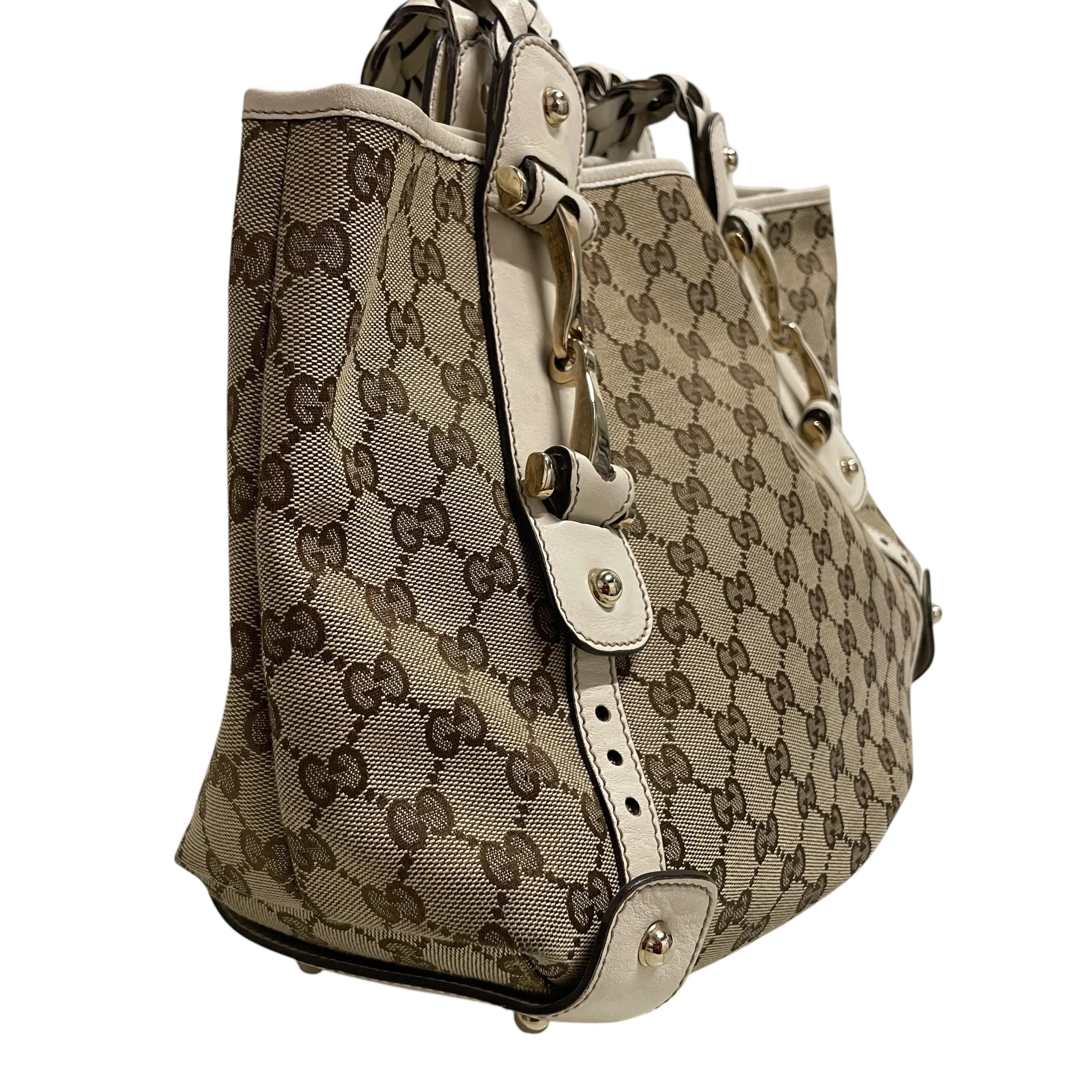 GUCCI/Tote Bag/Monogram/BEG/GG/ HORSEBIT/ BRAIDED HANDLE