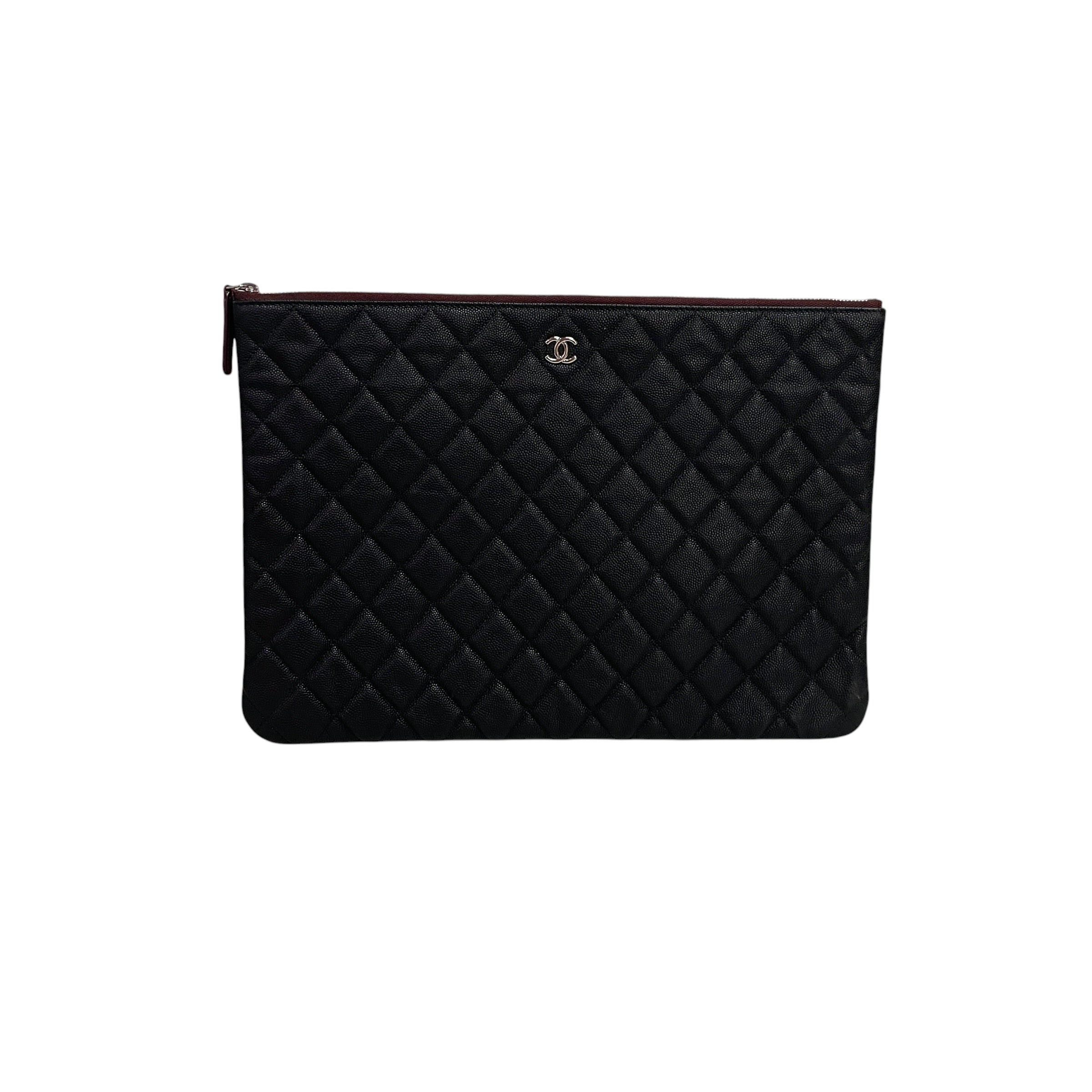 CHANEL/Clutch Bag/Leather/BLK/QUILTED