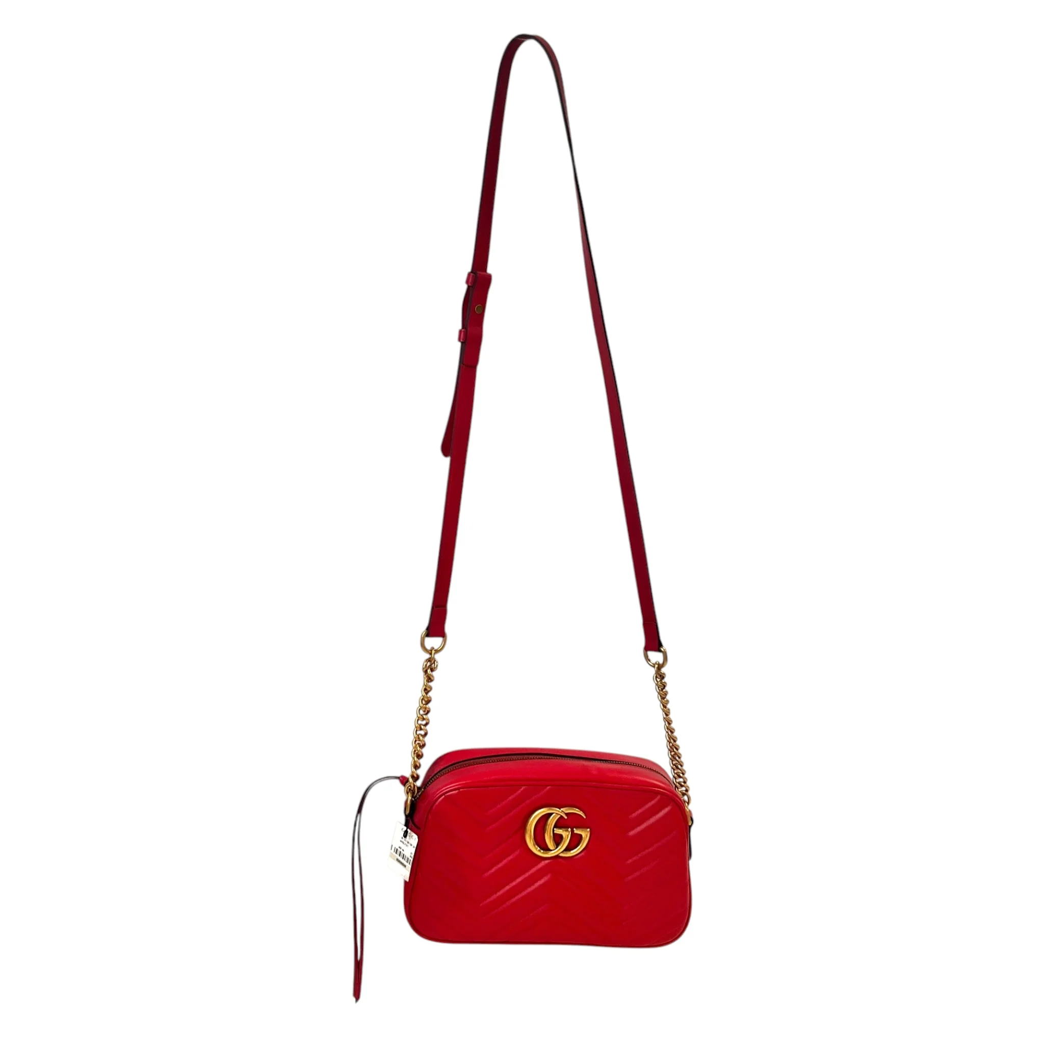 GUCCI/Cross Body Bag/Leather/RED/SMALL MARMONT MATELASSE
