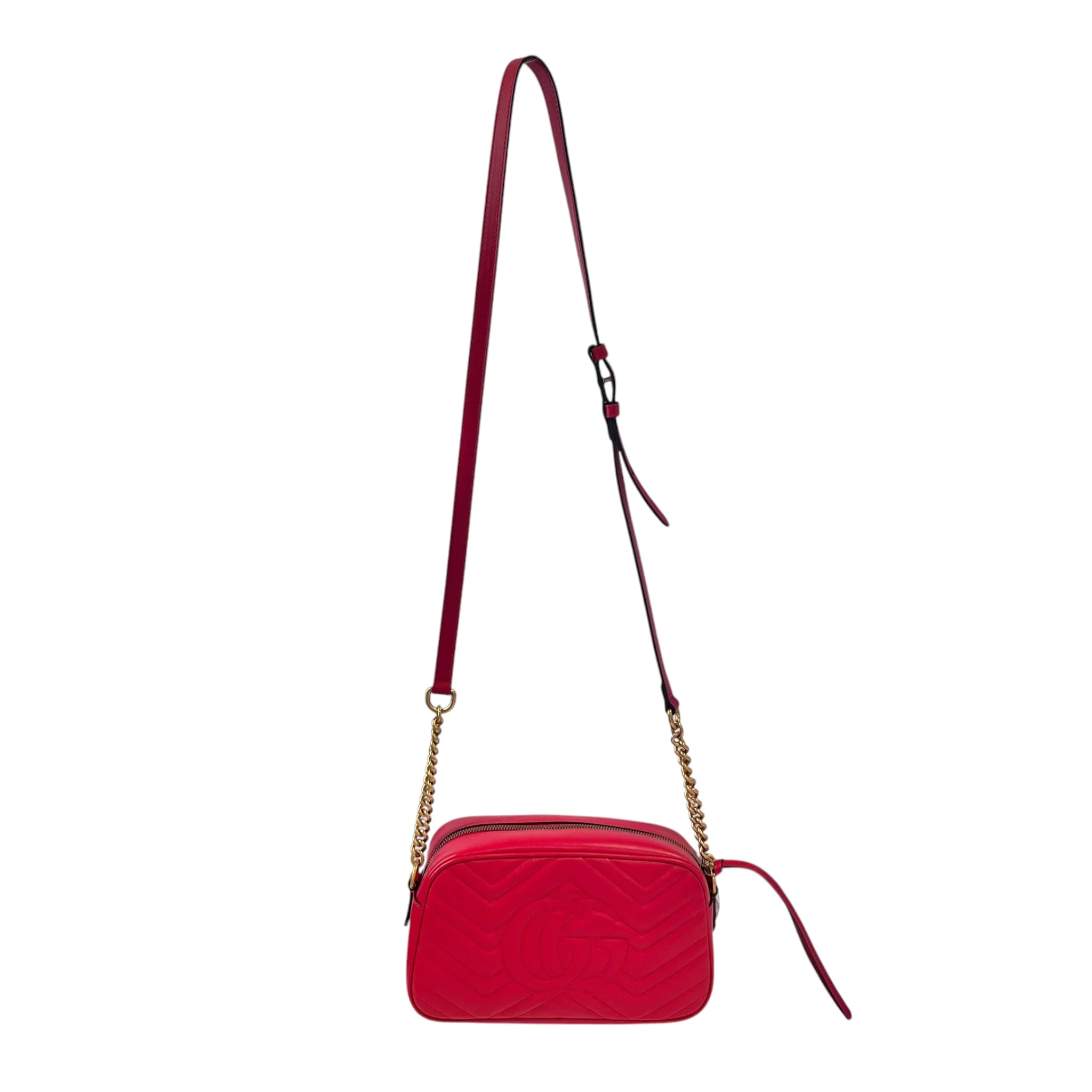 GUCCI/Cross Body Bag/Leather/RED/SMALL MARMONT MATELASSE