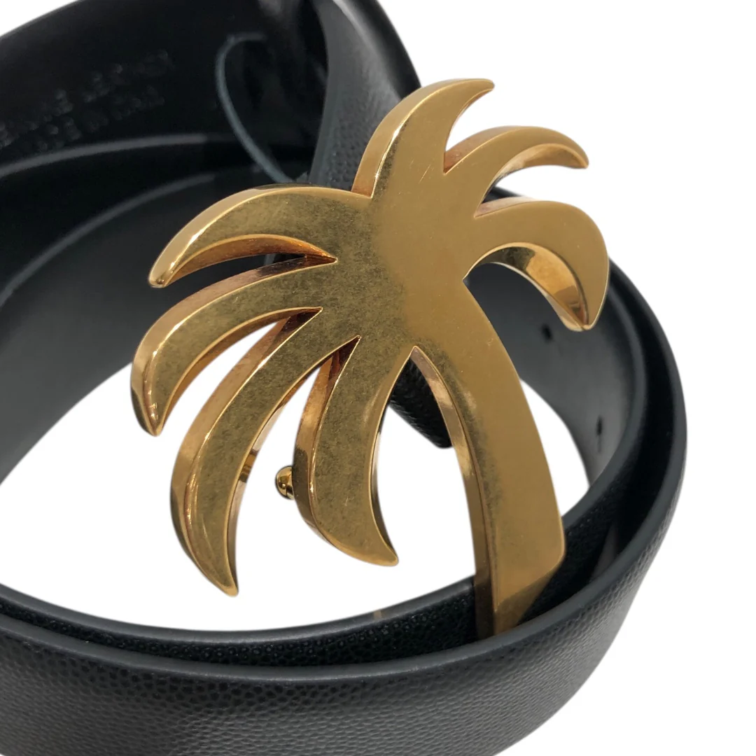 Palm Angels/Belt/Leather/BLK/Gold Palm Tree Buckle