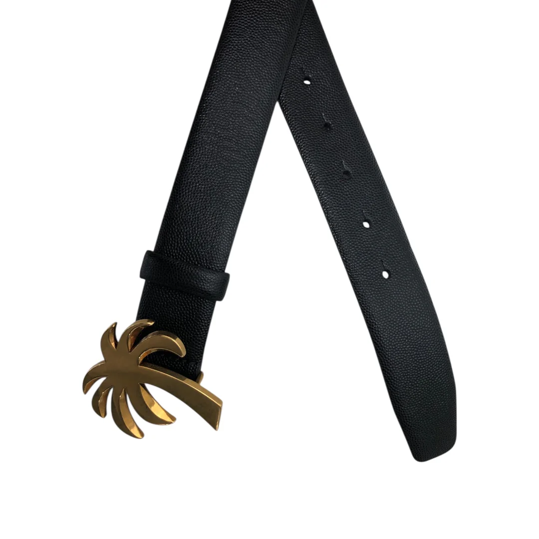 Palm Angels/Belt/Leather/BLK/Gold Palm Tree Buckle