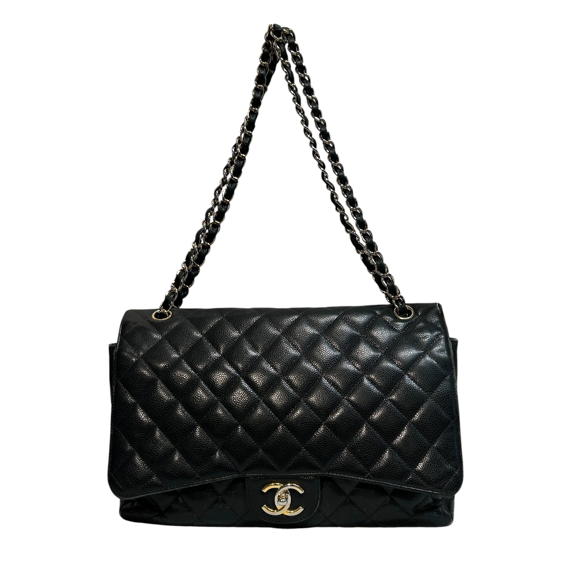 CHANEL/Hand Bag/Leather/BLK/Maxi Duouble flap