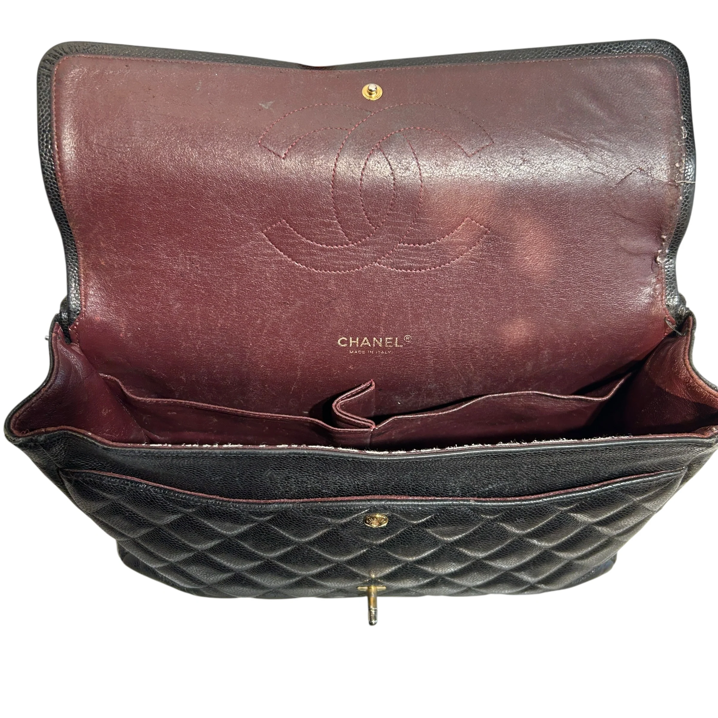 CHANEL/Hand Bag/Leather/BLK/Maxi Duouble flap