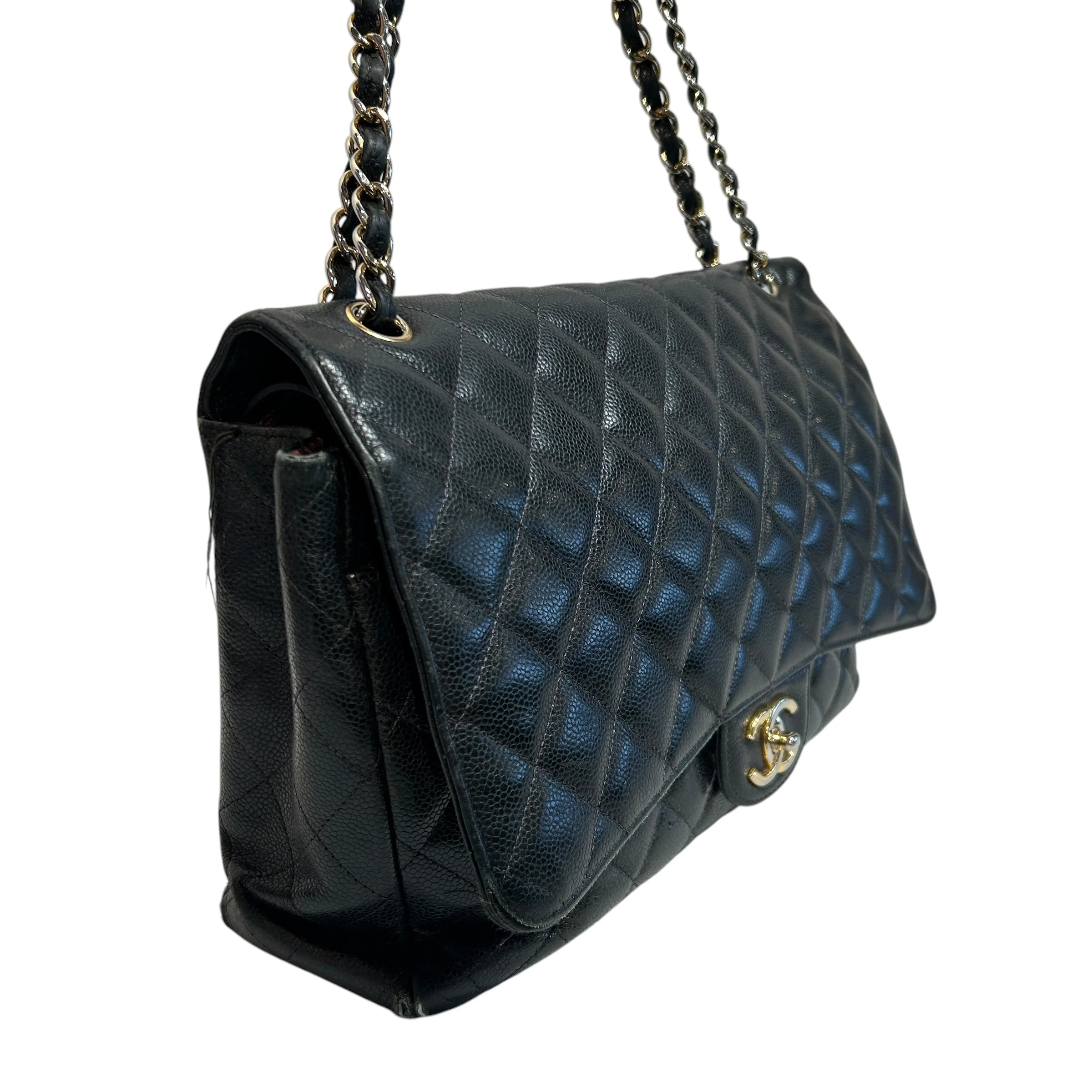 CHANEL/Hand Bag/Leather/BLK/Maxi Duouble flap