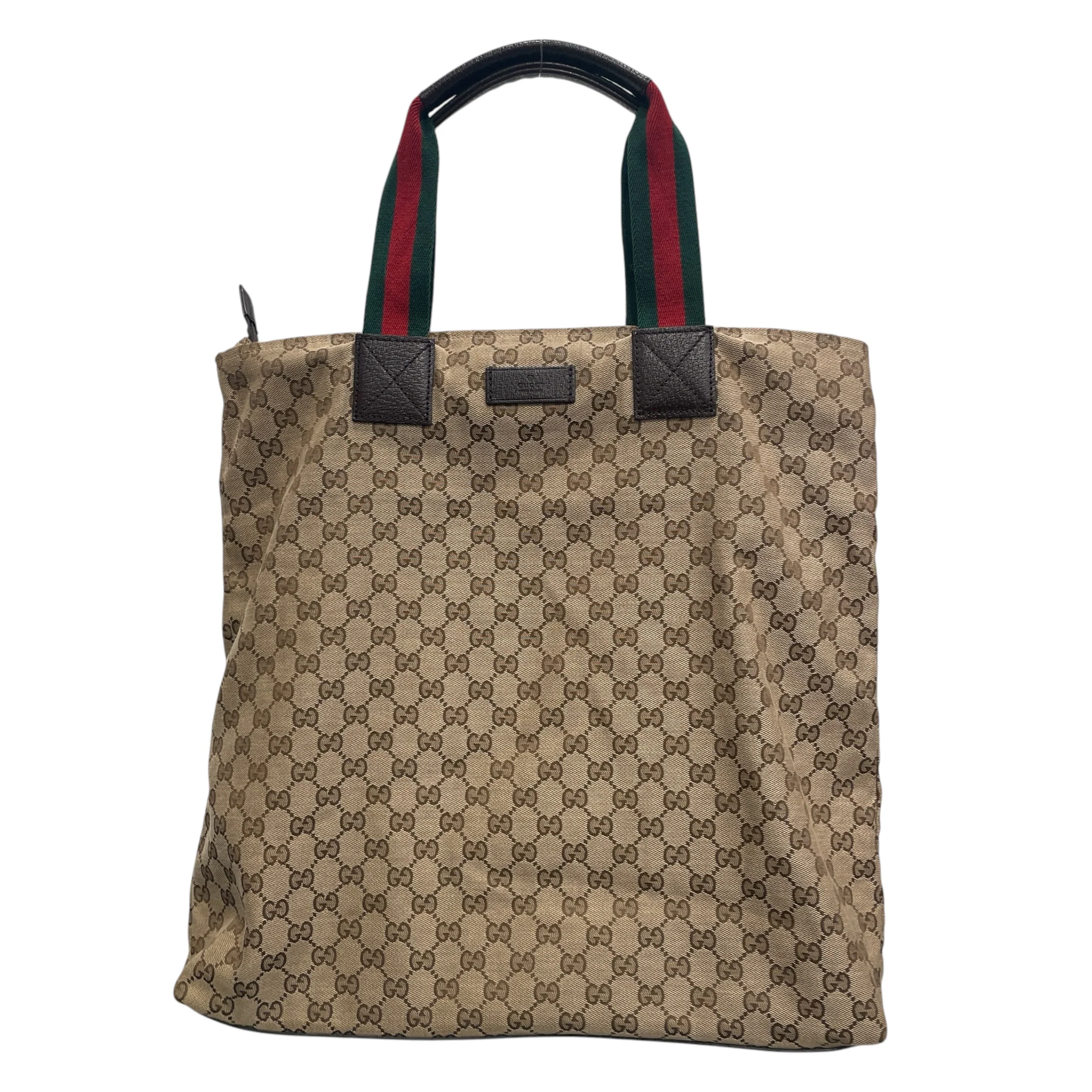 GUCCI/Tote Bag/Monogram/Cotton/CML/LARGE TOTE/GREEN STRAP W RED