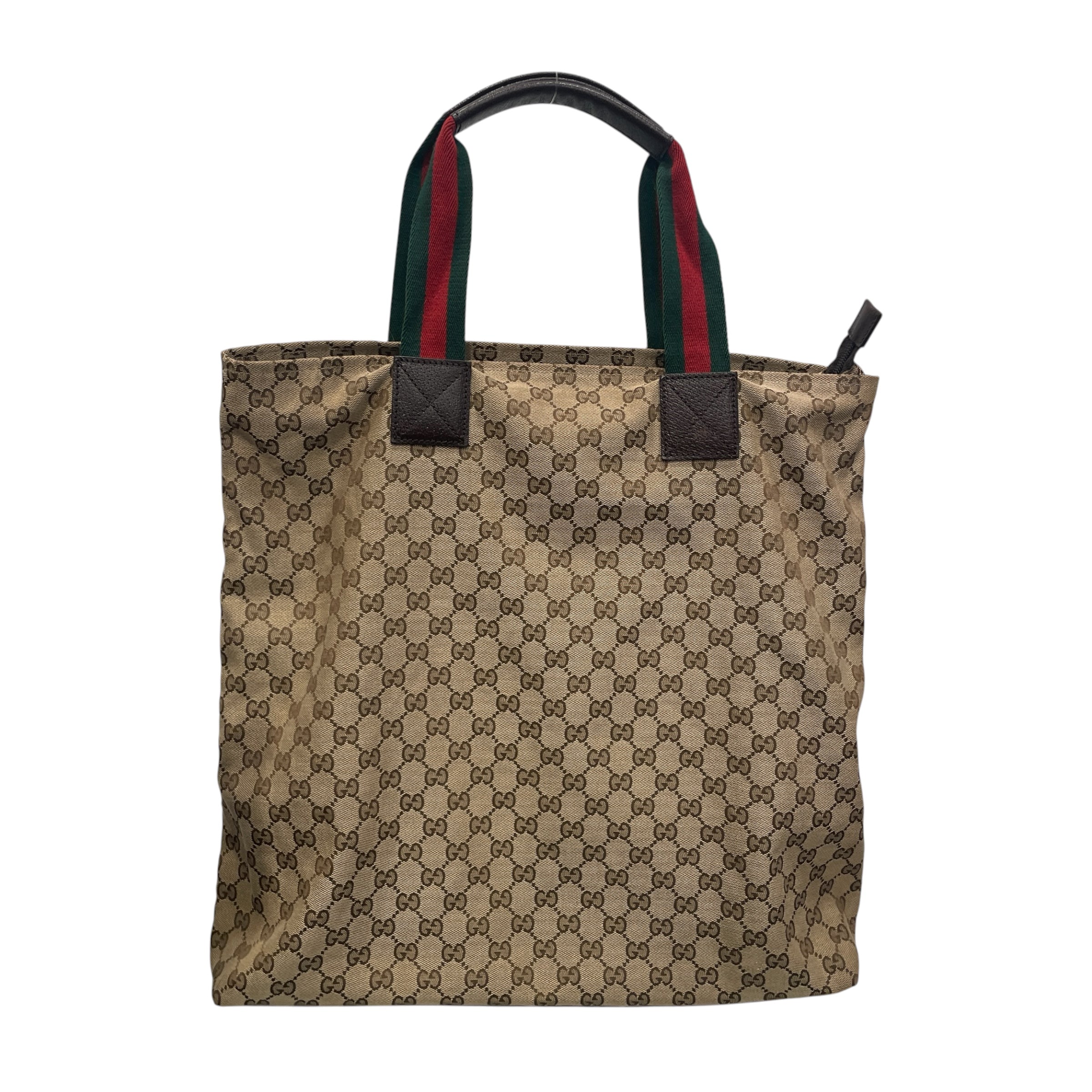 GUCCI/Tote Bag/Monogram/Cotton/CML/LARGE TOTE/GREEN STRAP W RED