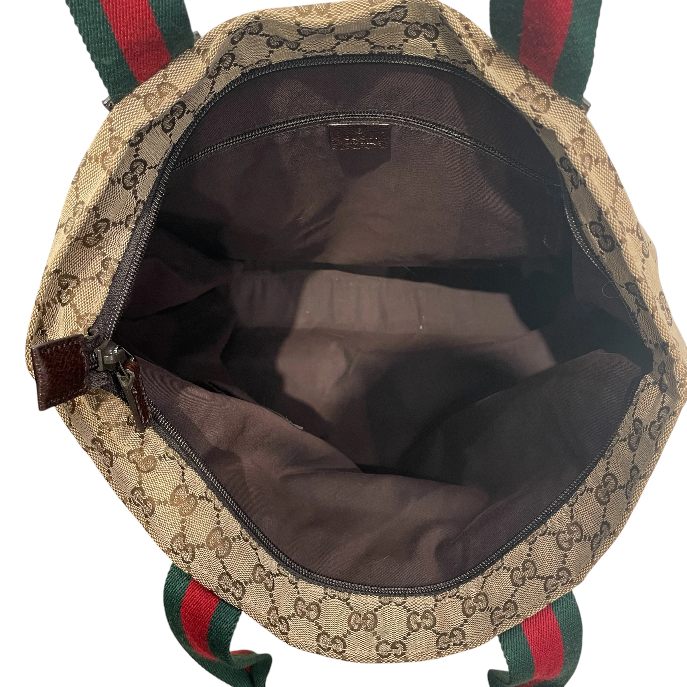 GUCCI/Tote Bag/Monogram/Cotton/CML/LARGE TOTE/GREEN STRAP W RED