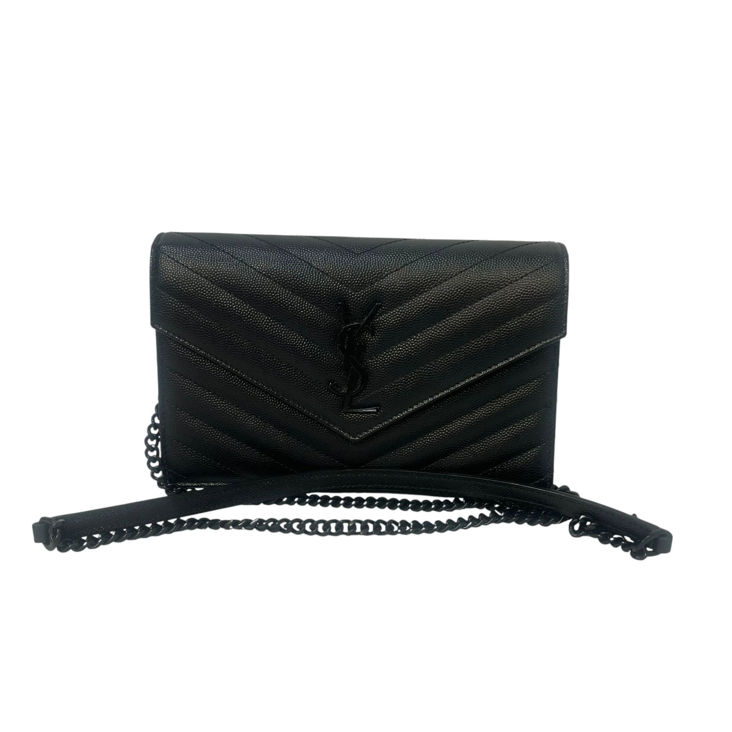 YVES SAINT LAURENT/Cross Body Bag/Monogram/Leather/BLK/Chain Wallet Cassandra Style