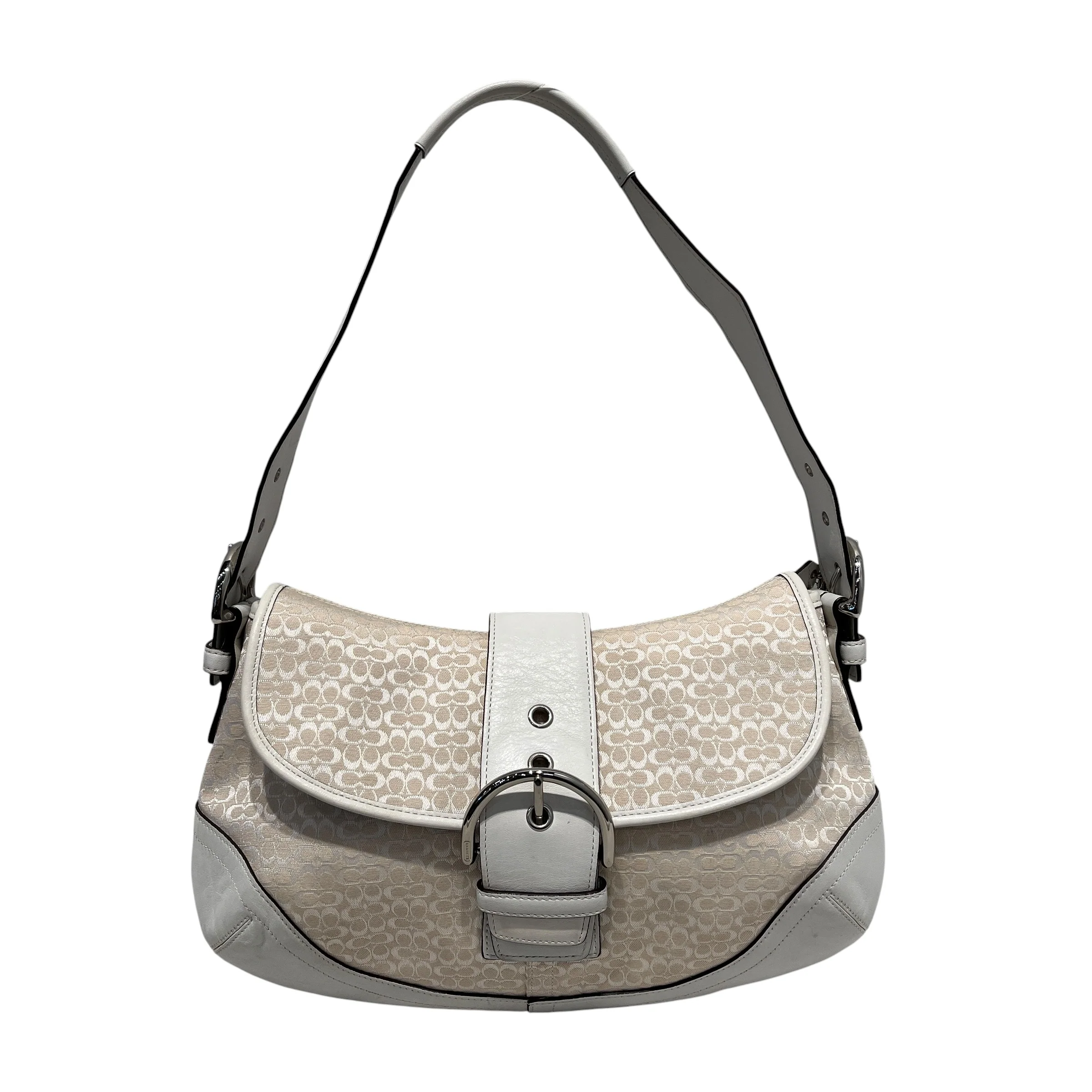 COACH/Hand Bag/Monogram/Cotton/CRM/SOHO BUCKLE HAG