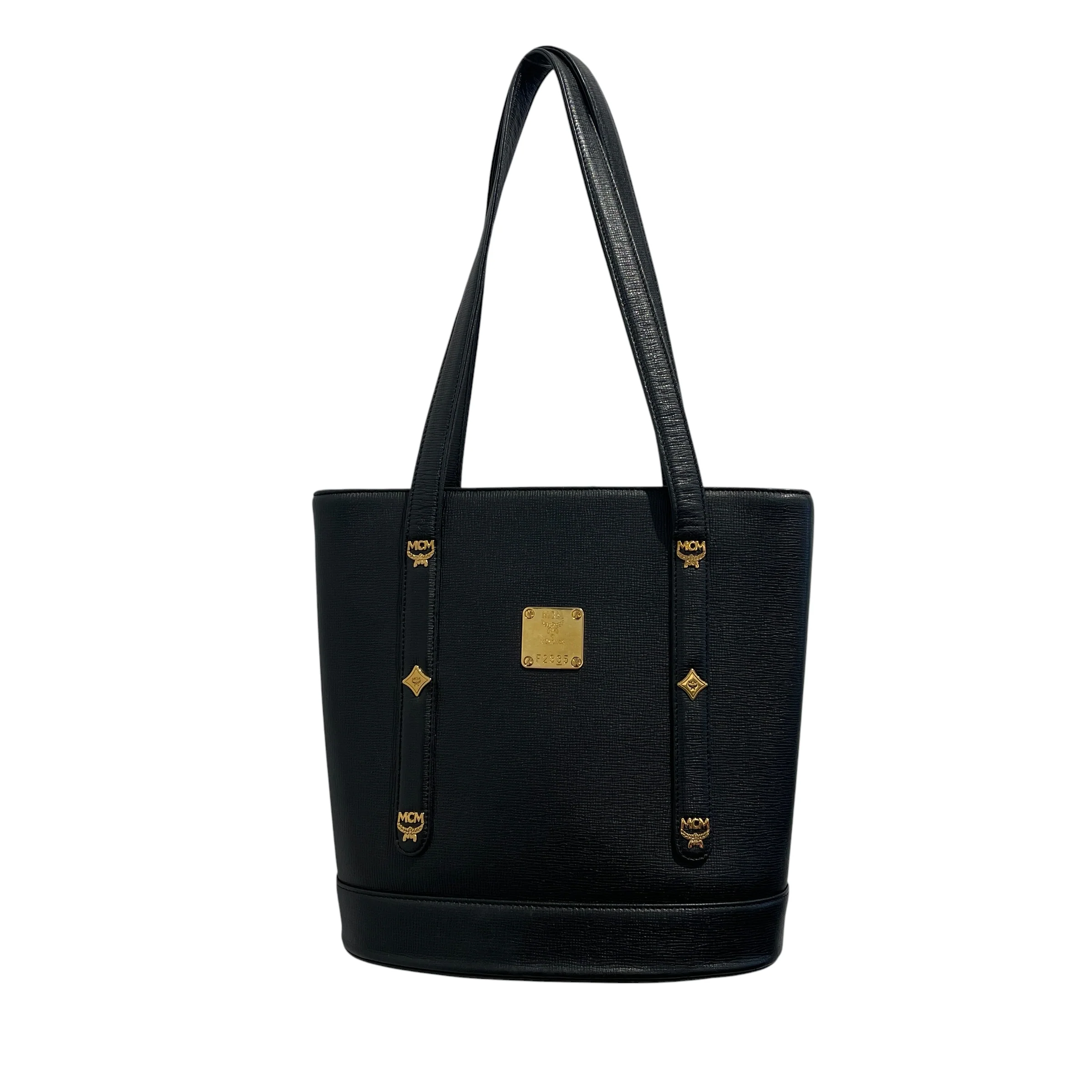 MCM/Tote Bag/Leather/BLK/Blavk tote w/ gold hardware